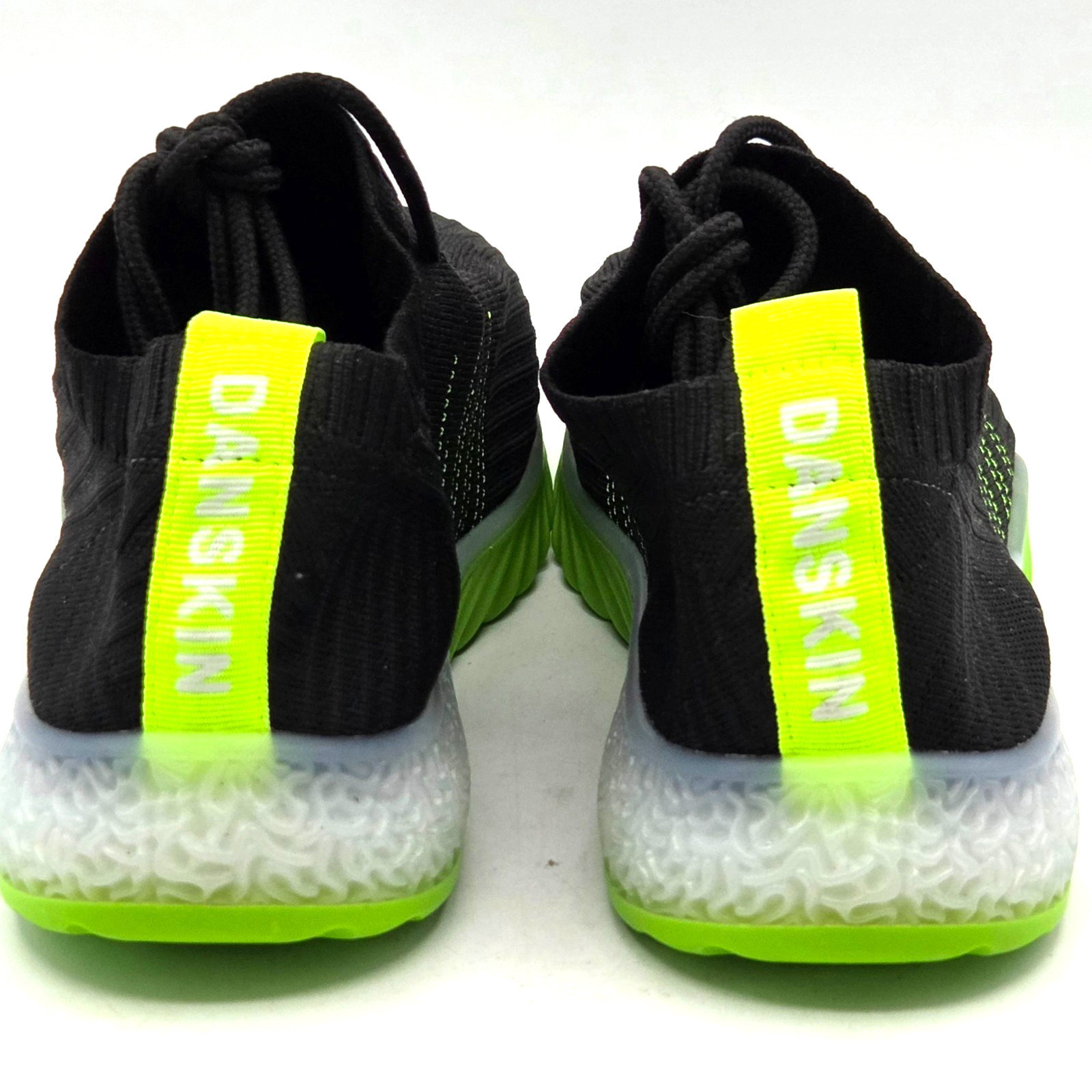 Danskin Positive Womens Size 8.5 Black/Green Lace Up Sneakers Poly Stretch Knit