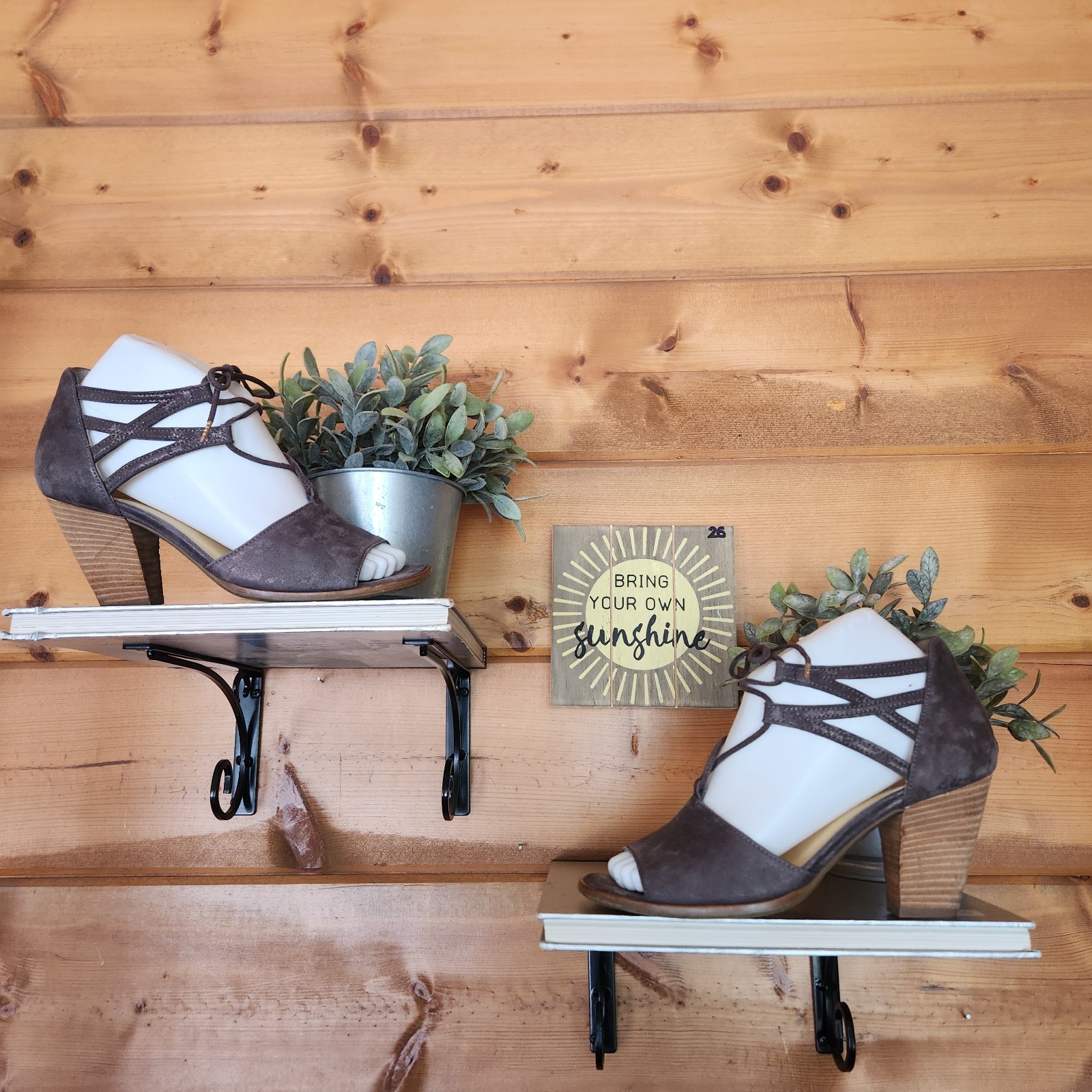 Paul Green Veronica Block Heel Leather Sandal Earth Metallic Strappy US 7/UK 4.5