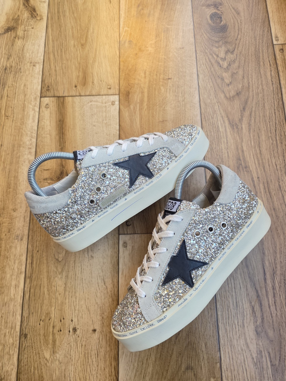 GOLDEN GOOSE MID STAR GLITTER SNEAKERS SIZE 38 EU, 7.5 US, 5 UK