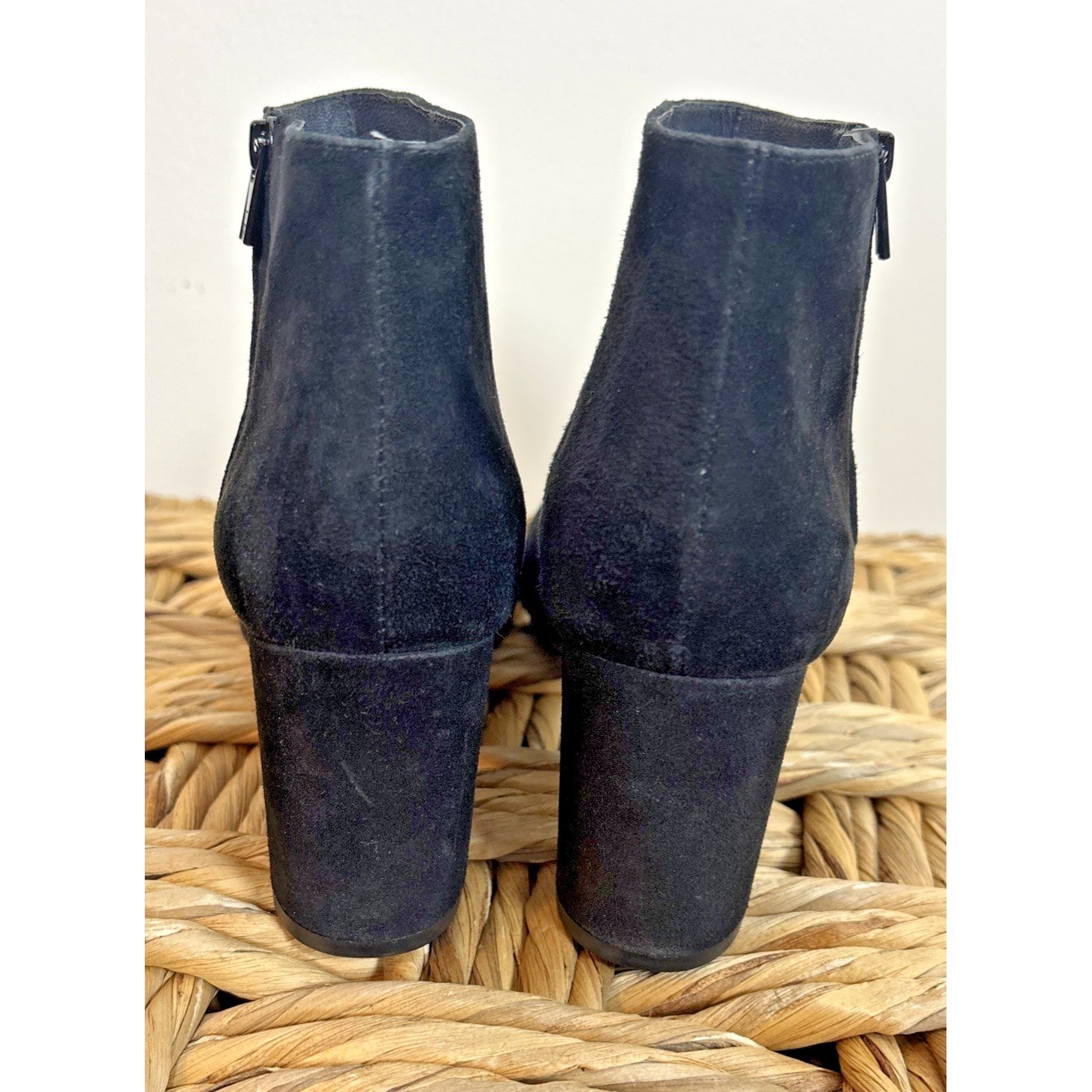 Loeffler Randall Booties Sz 7 Black Suede Block Heel Zip Side Boots Shoes Classy