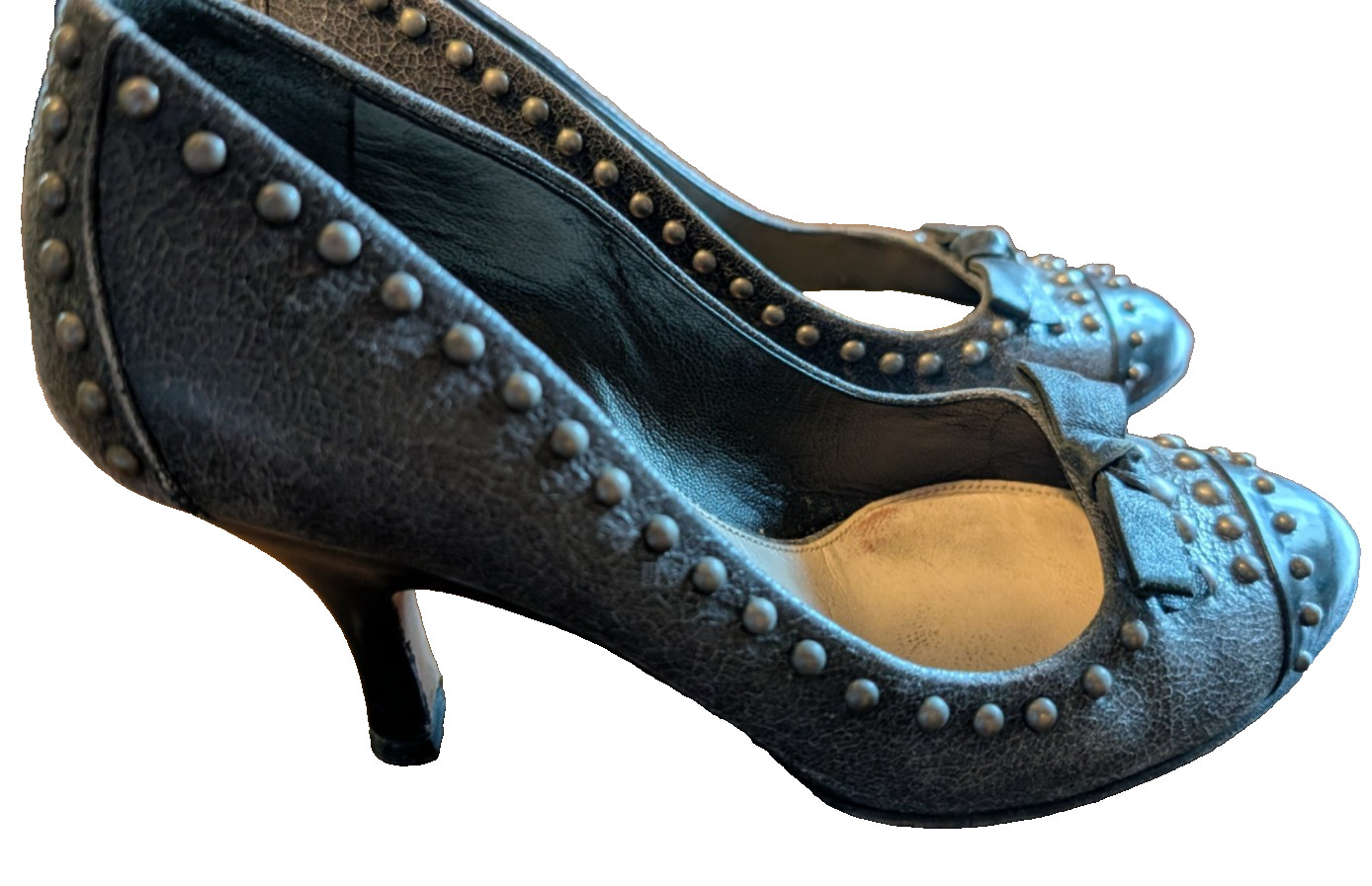 PRADA Black & Silver Studded Heels Pumps Made in Italy Size 37