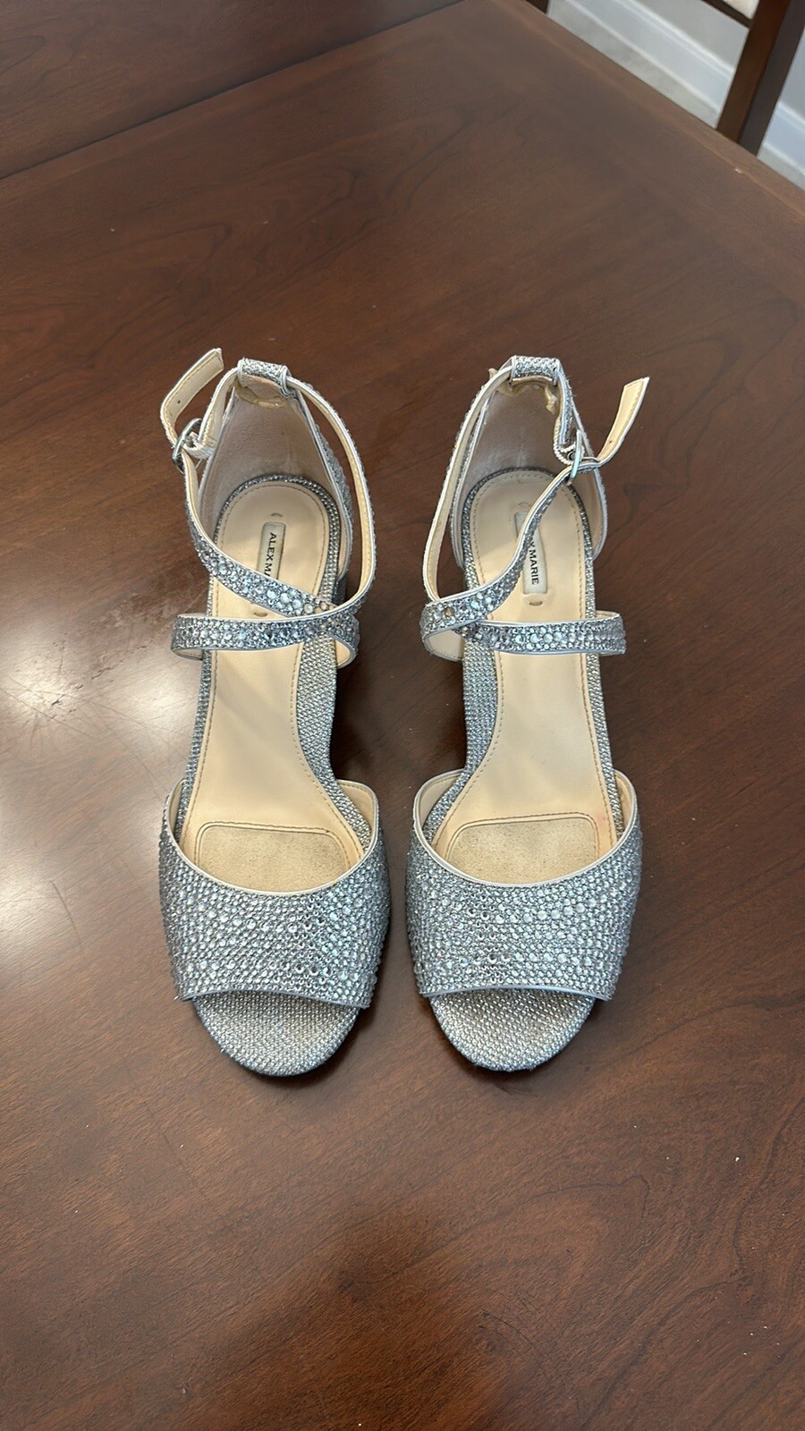 Alex Marie Seyland Rhinestone Cross Strap Block Heel Sandals