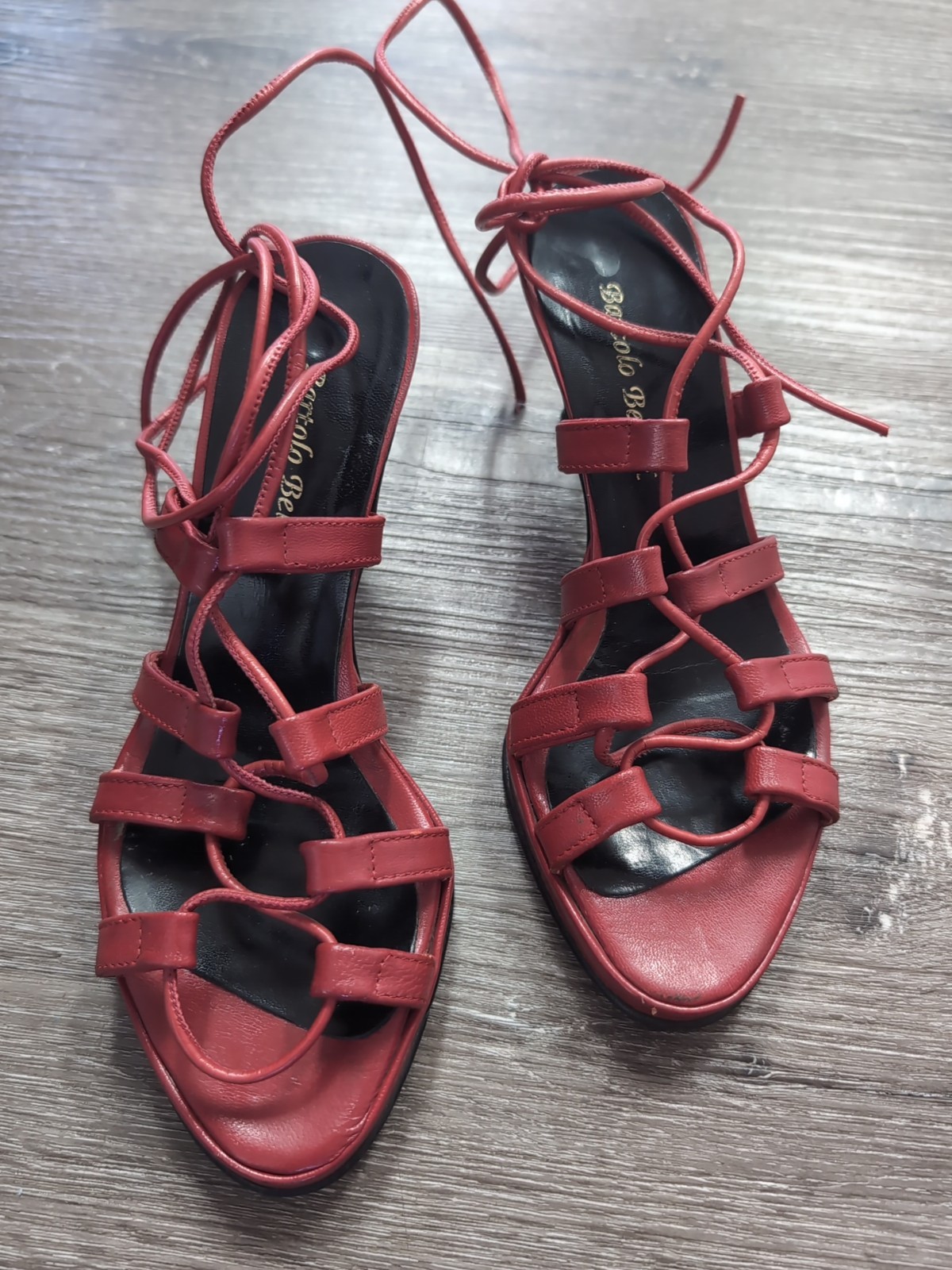Bartolo Bellini Red Lace Up Heels Womens Size 4 EU 35 Strappy Sandals