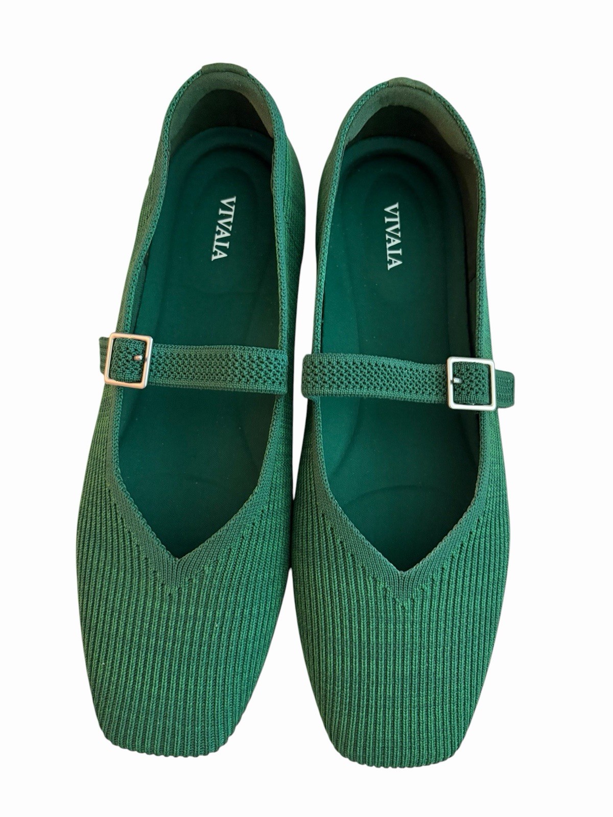 Vivaia Green Square Toe Margot Mary Jane Flat Shoes Sz EU 41 W US 9.5/10
