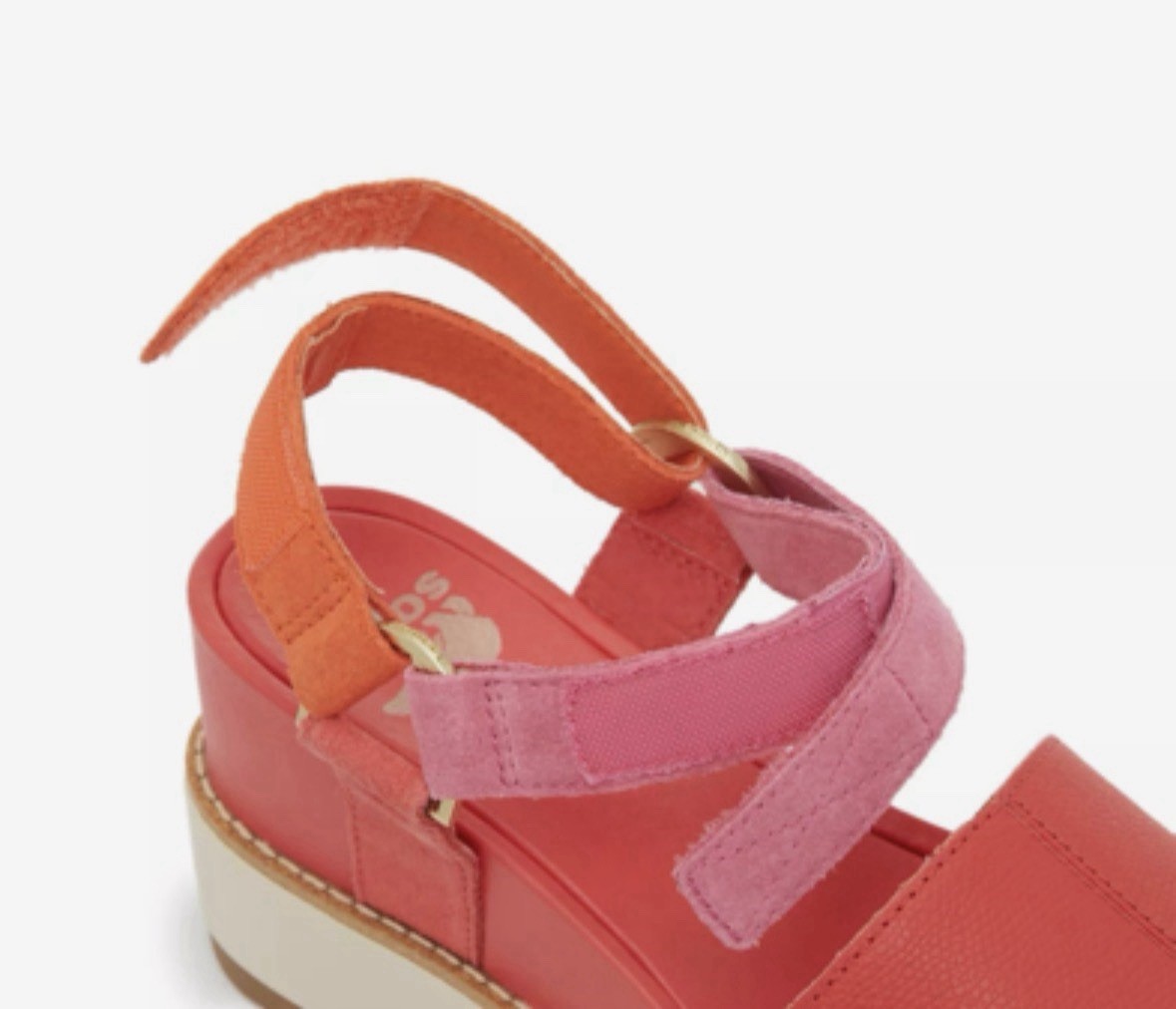 NWB Sorel Joanie IV Wedge Sandal, Red Glo/Honey White/Pink, Size 7.5