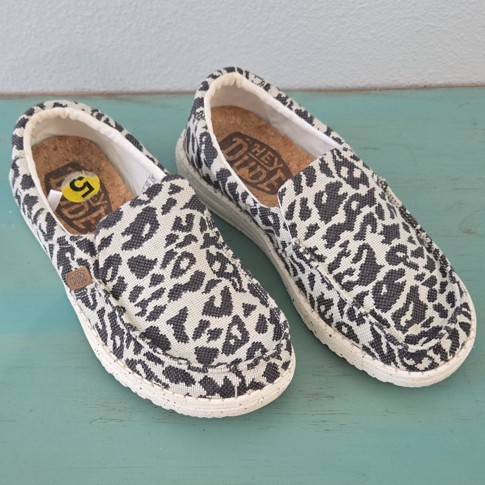 Hey Dude Woven Animal Print Slip-On Flats Gray/White Women’s US 5 EU 36