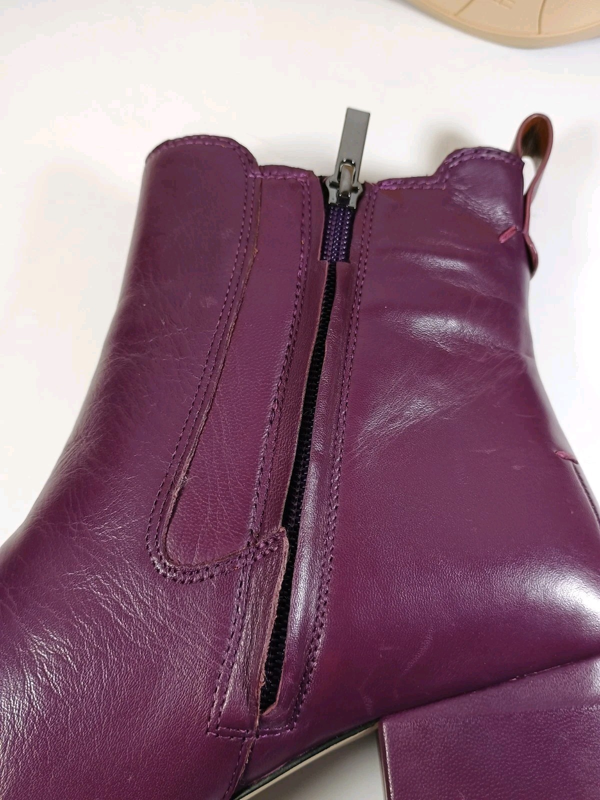 Franco Sarto Waxton Square Toe Block Heel Bootie Plum Purple Leather US 11M NWOB