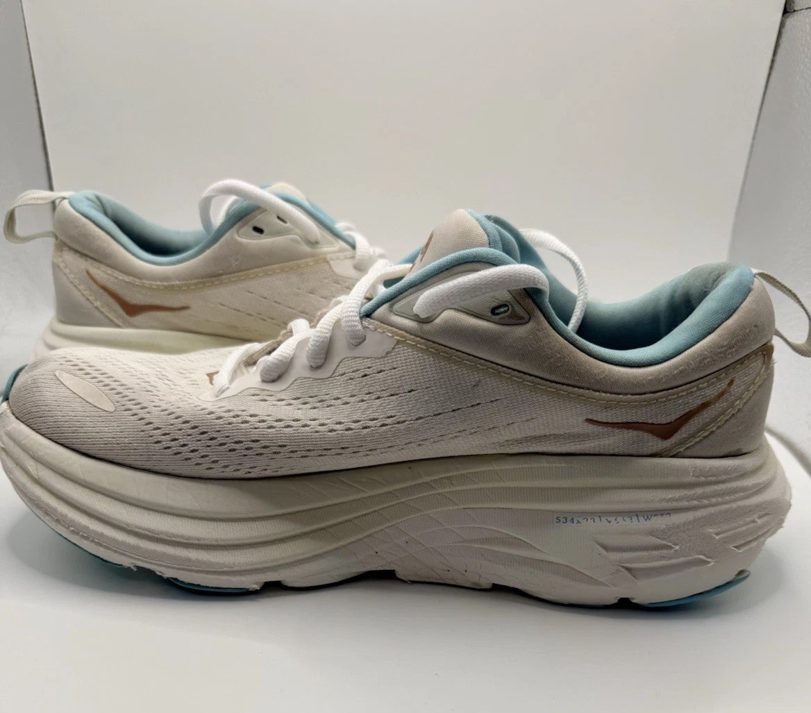 HOKA Bondi 8 Rose Gold White Womens Running Walking Athletic Sneakers Size 8.5
