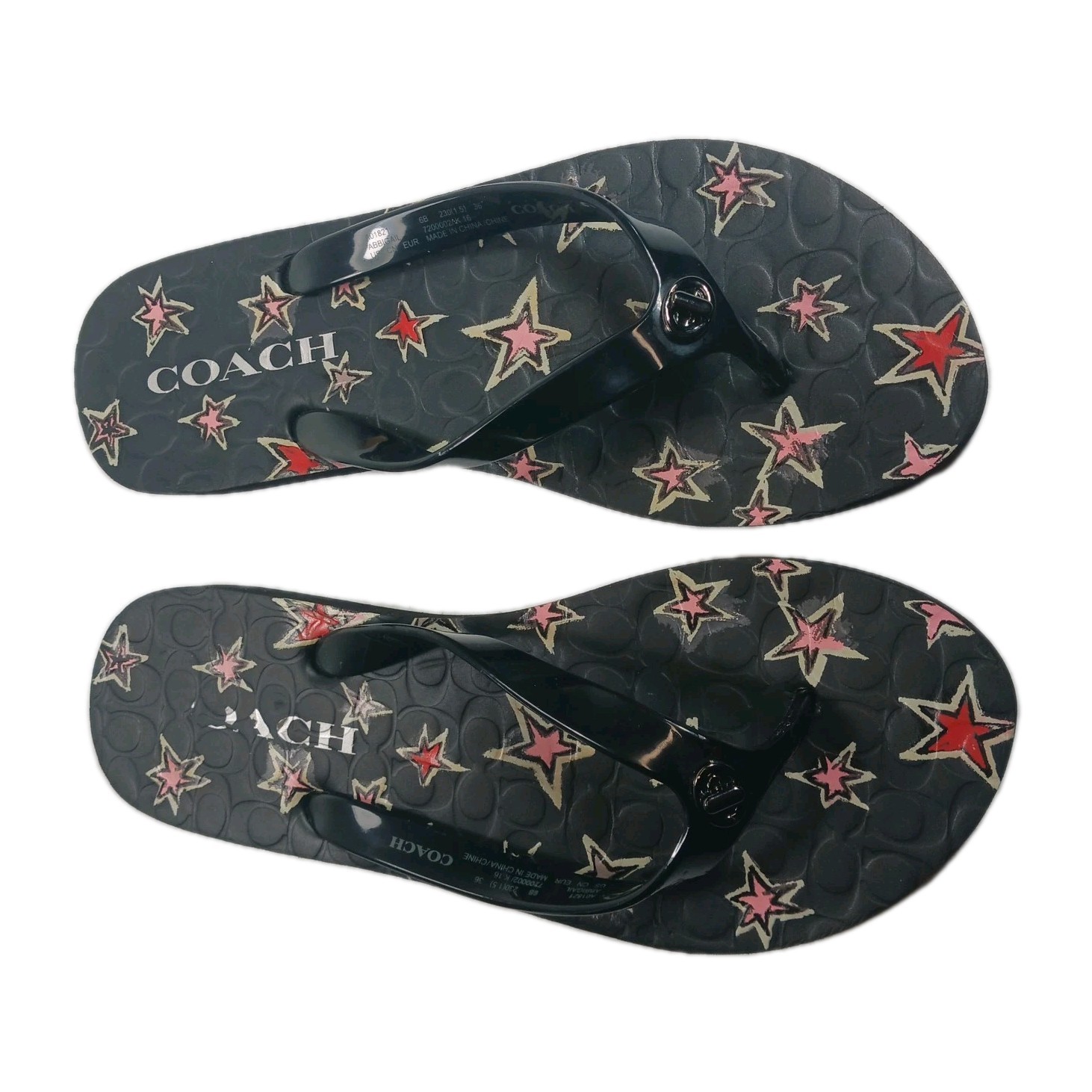 Coach Abbigail Stars Print Flip Flops Thong Sandals Womens Size 6 Summer Beach