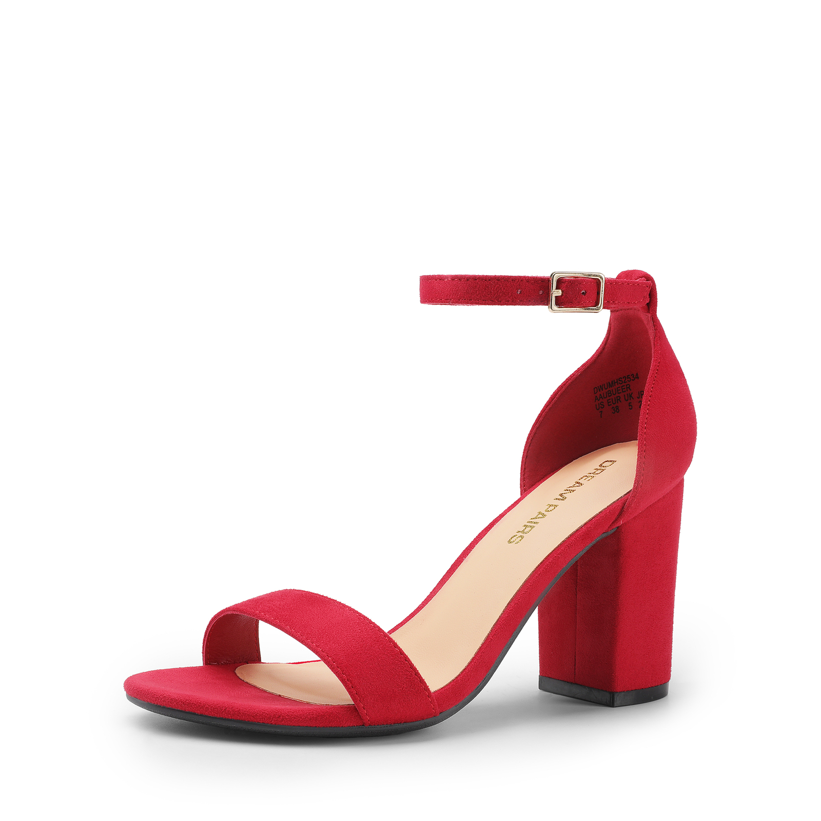 Women Wedding Party Sandals Ankle Strap Open Toe Mid Chunky Block Heel Sandals~