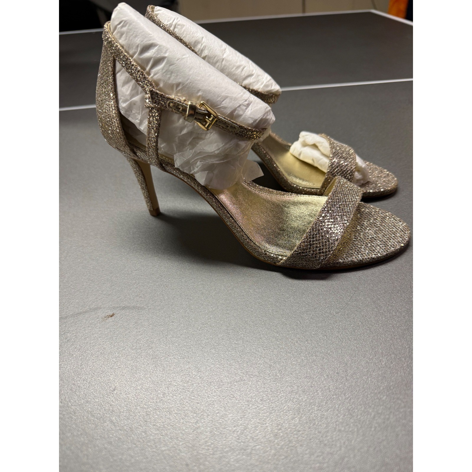 Michael Kors Simone Mid Sandal Silver Sand Glitter Stiletto Heel 40S6SMMA2D 8M