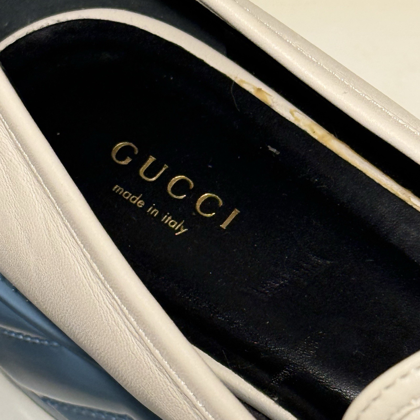Gucci Marmont GG Platform Loafers Women’s EUR 39 Matelasse Leather Stiched Blue