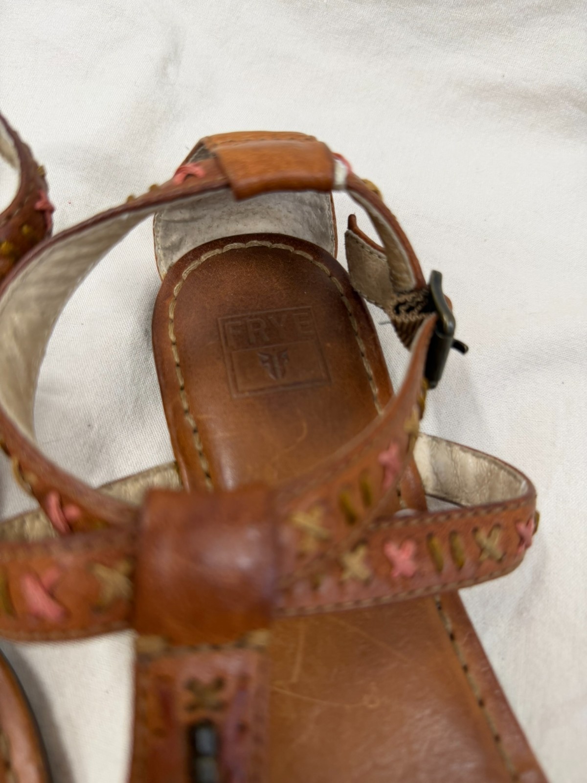 Frye Carson Boho Thong Huarache sandals featuring colorful stitched details