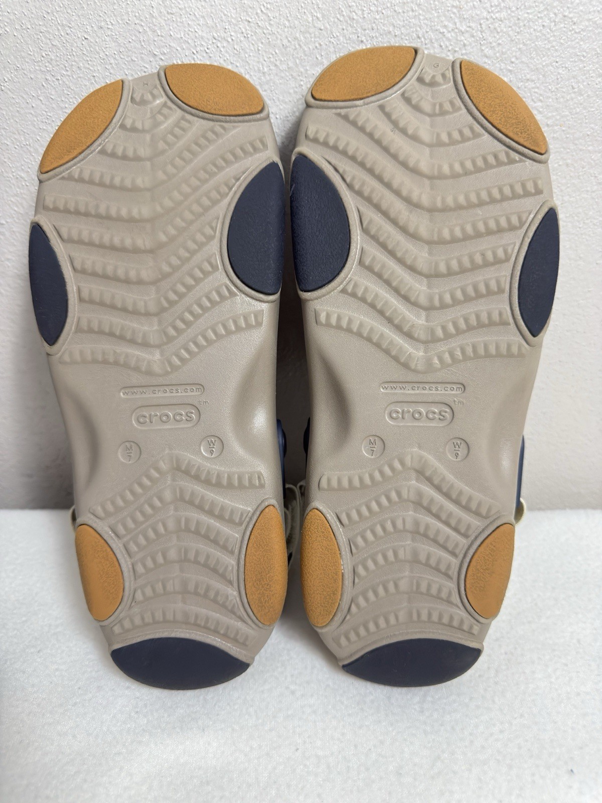 NWT Crocs All Terrain Sandal Taupe Beige Gold Jibbitz Charms Size W9 M7