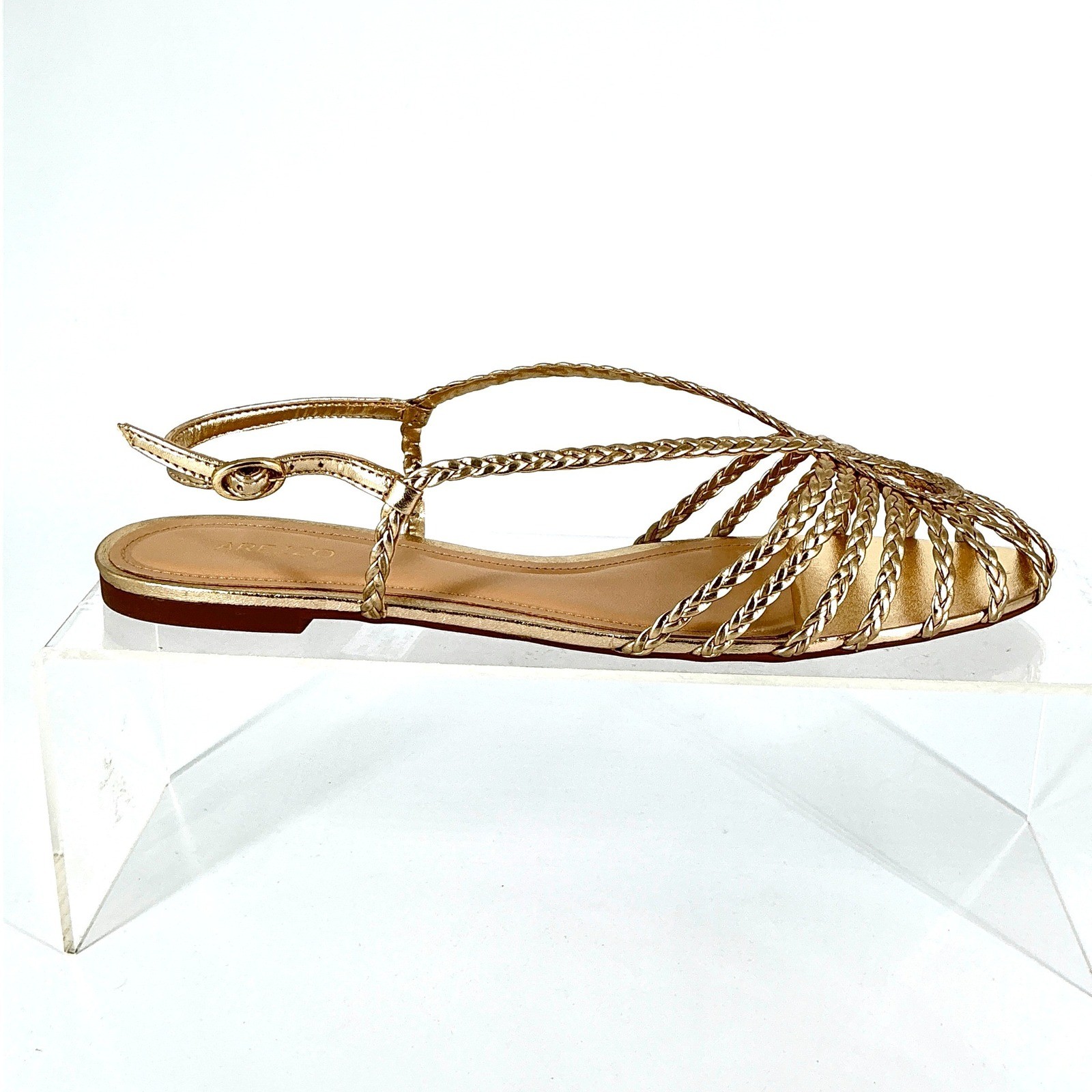 Arezzo Size 10 Gold Braided Strappy Flat Sandals Brazil Metallic NEW Paola $99