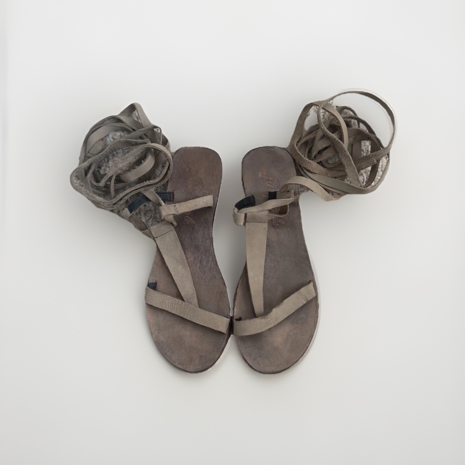 Free People Dahlia Lace Up Strappy Sandals Dove Grey Leather Women’s Size 38