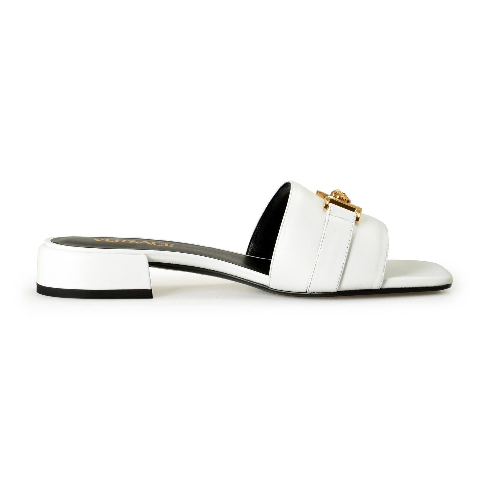 Versace Women’s White Leather Gold Color Medusa Sandals Mules Shoes US 6 IT 36