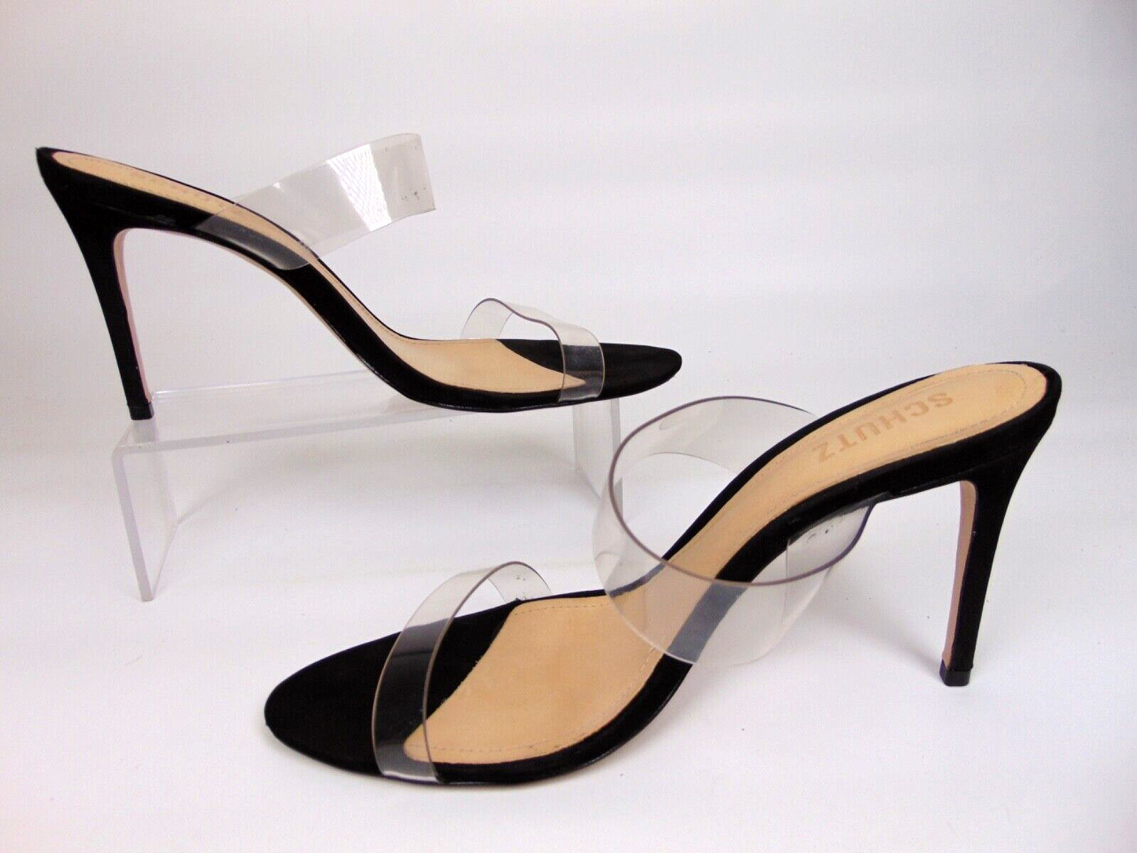 Schutz Womens Ariella Black Suede Slide Clear Heels Sandals Shoes Size 11.0 B,