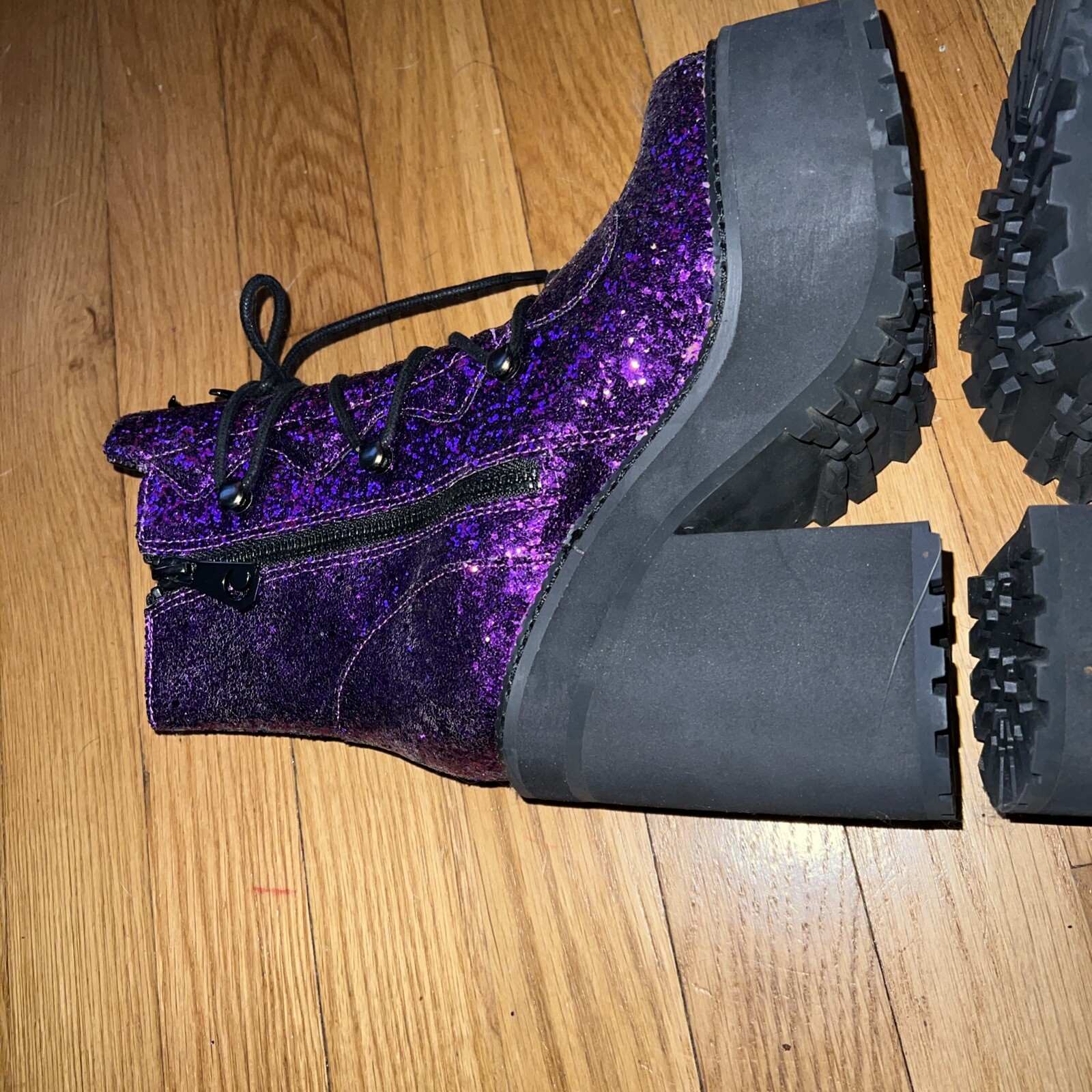 Killstar Platform Boots Heels Size 5 Glitter Purple Cosplay Goth Halloween NWOB