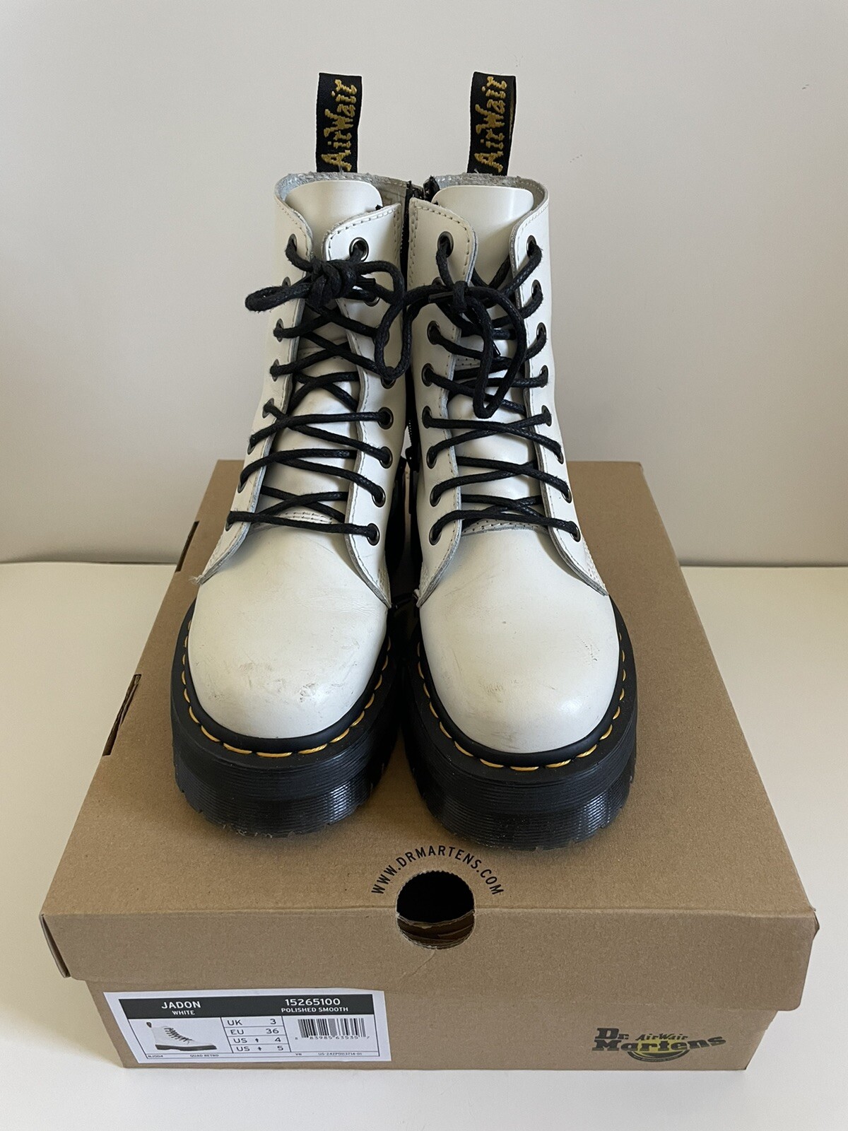 Dr. Martens Air Wair Unisex US M4/W5 Jadon Combat Platform Boots White 15265100