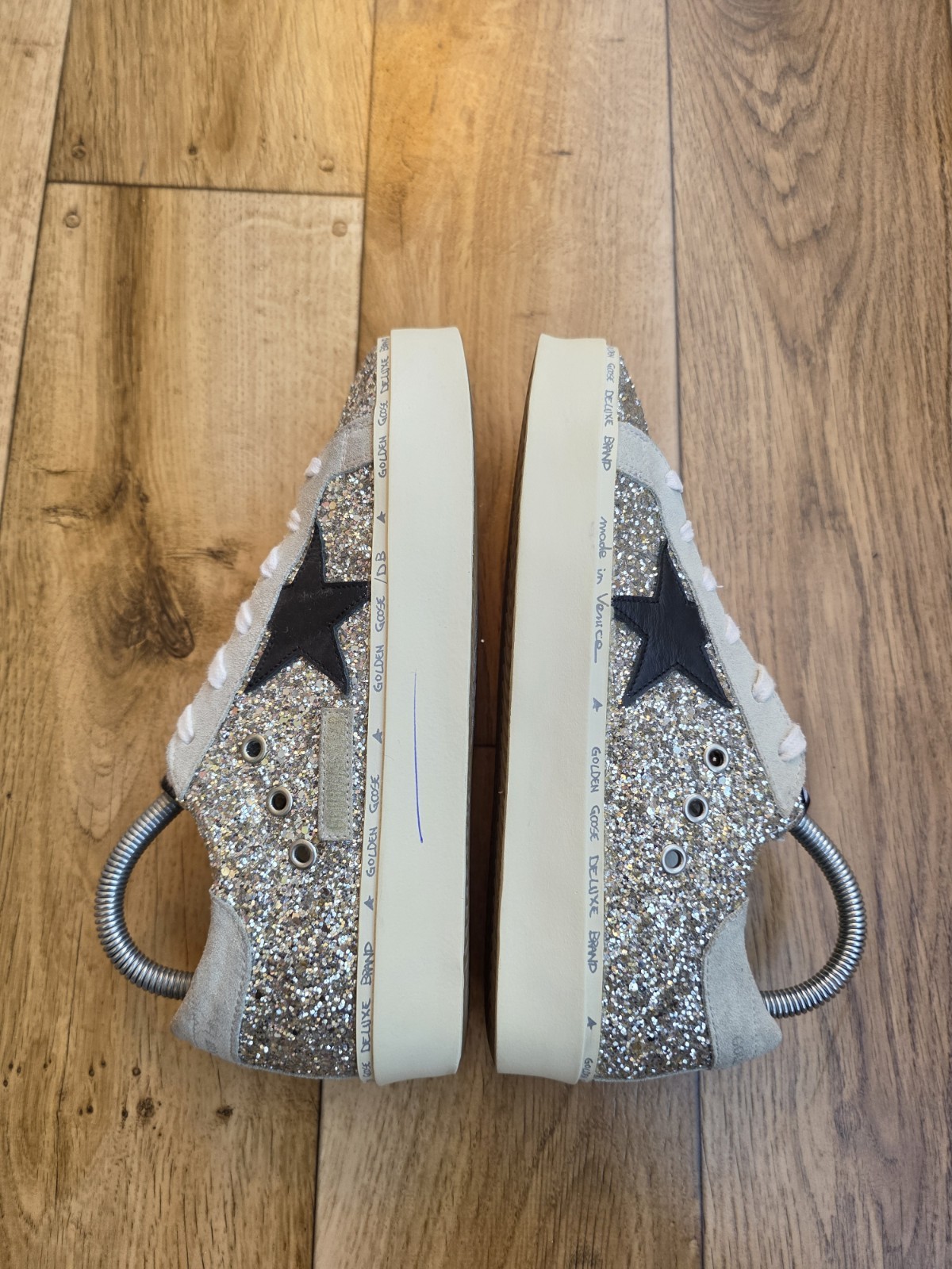 GOLDEN GOOSE MID STAR GLITTER SNEAKERS SIZE 38 EU, 7.5 US, 5 UK