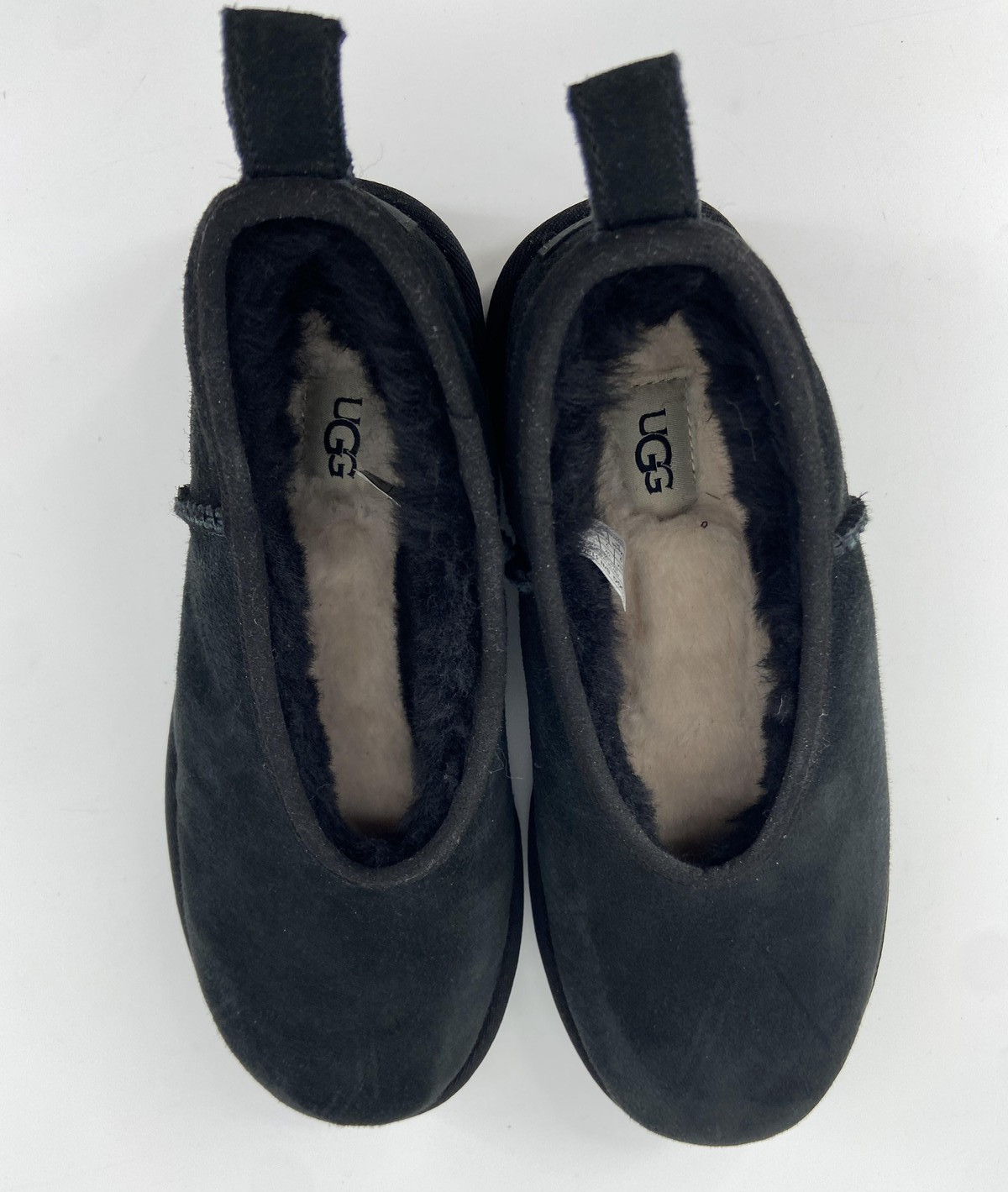 UGG Boots Womens 9 Black Micro Mini Suede Shearling Cozy Shoes Slipper