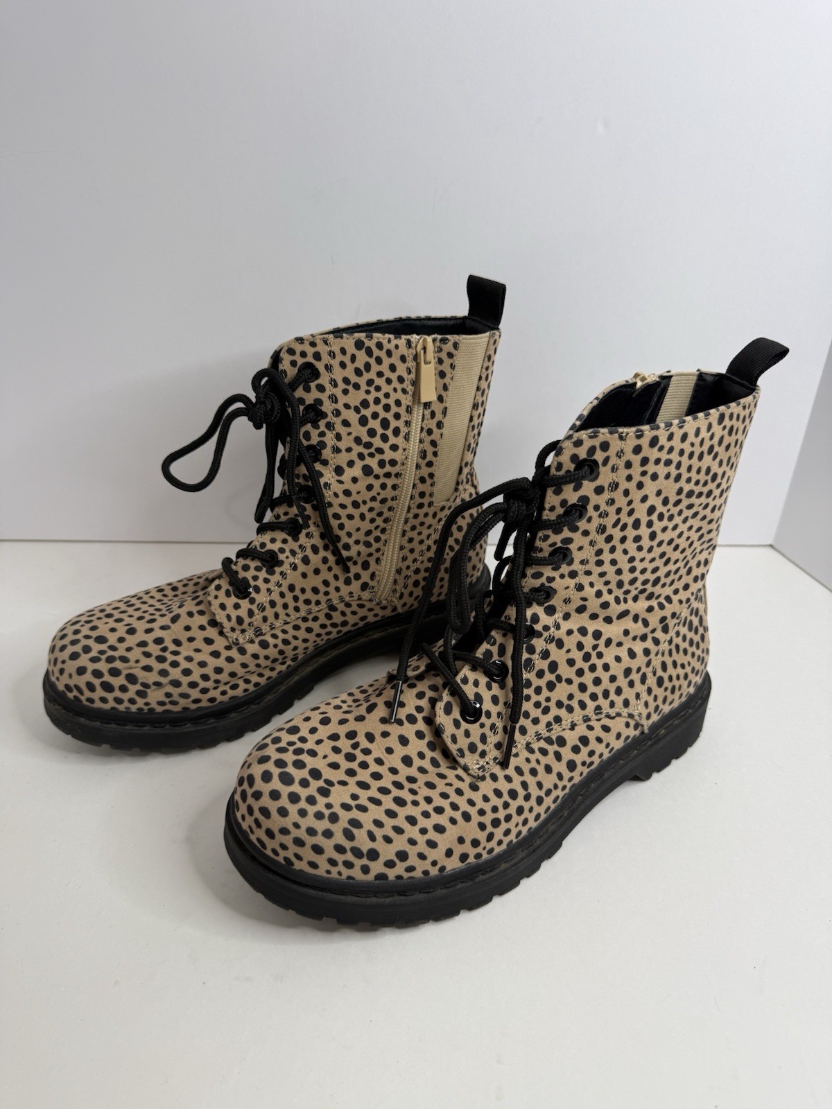 Torrid Leopard Print Combat Boots 9.5WW Wide Width Lace Up Side Zip 13669726