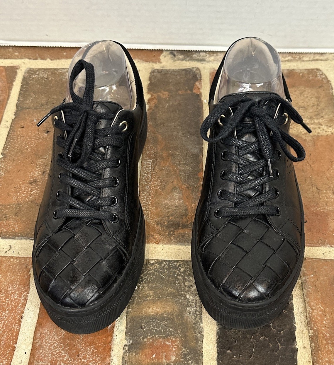 JATAREA Black Leather Sneakers Basket Weave Platform Comfort Shoes Women’s 8
