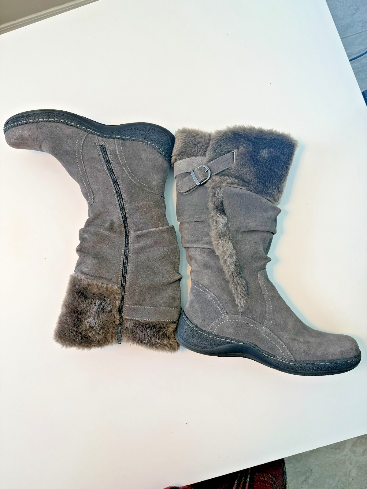 Naturalizer Women’s Brownish Gray Suede Faux Fur Lined Winter Boot Size 9