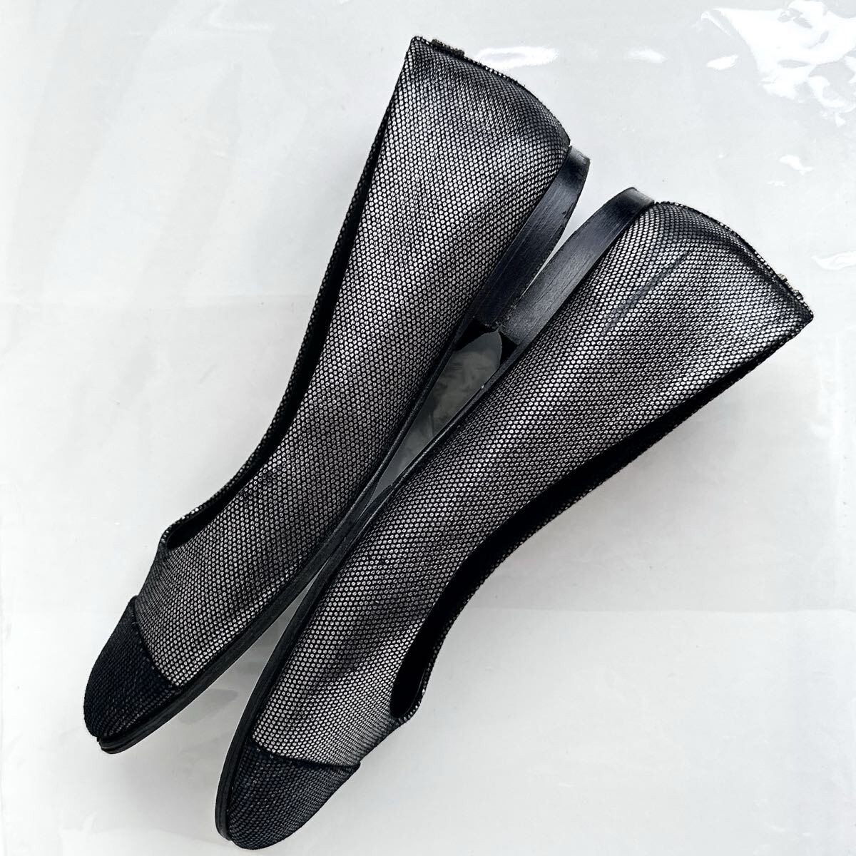 CHANEL Coco Mark Rhinestone Ballerina Flats Dark Gray Black EU39/US8.5