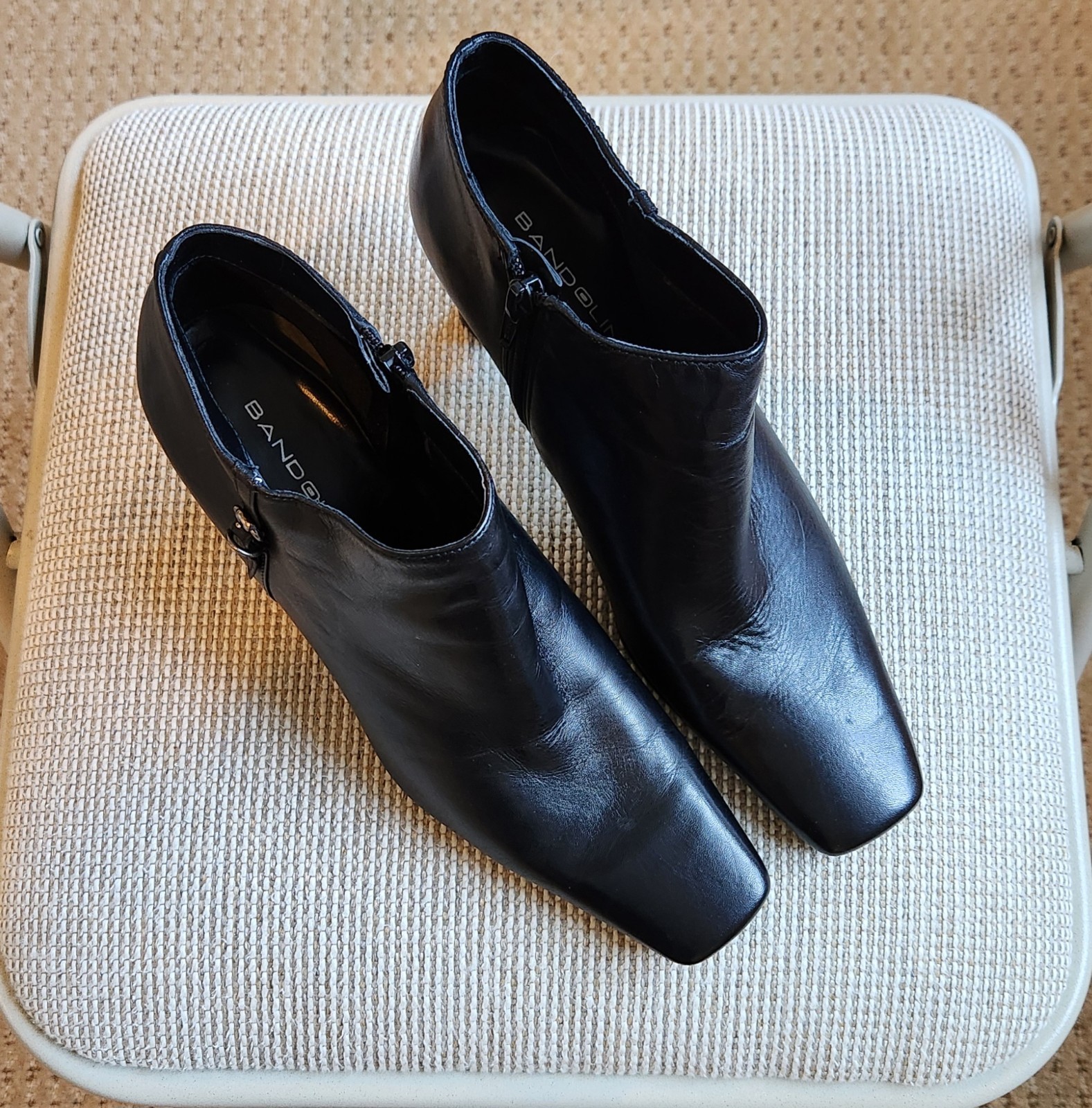 Bandalino Black Leather Shoe Booties, 3.25 Inch Heel, Women’s Size 8M