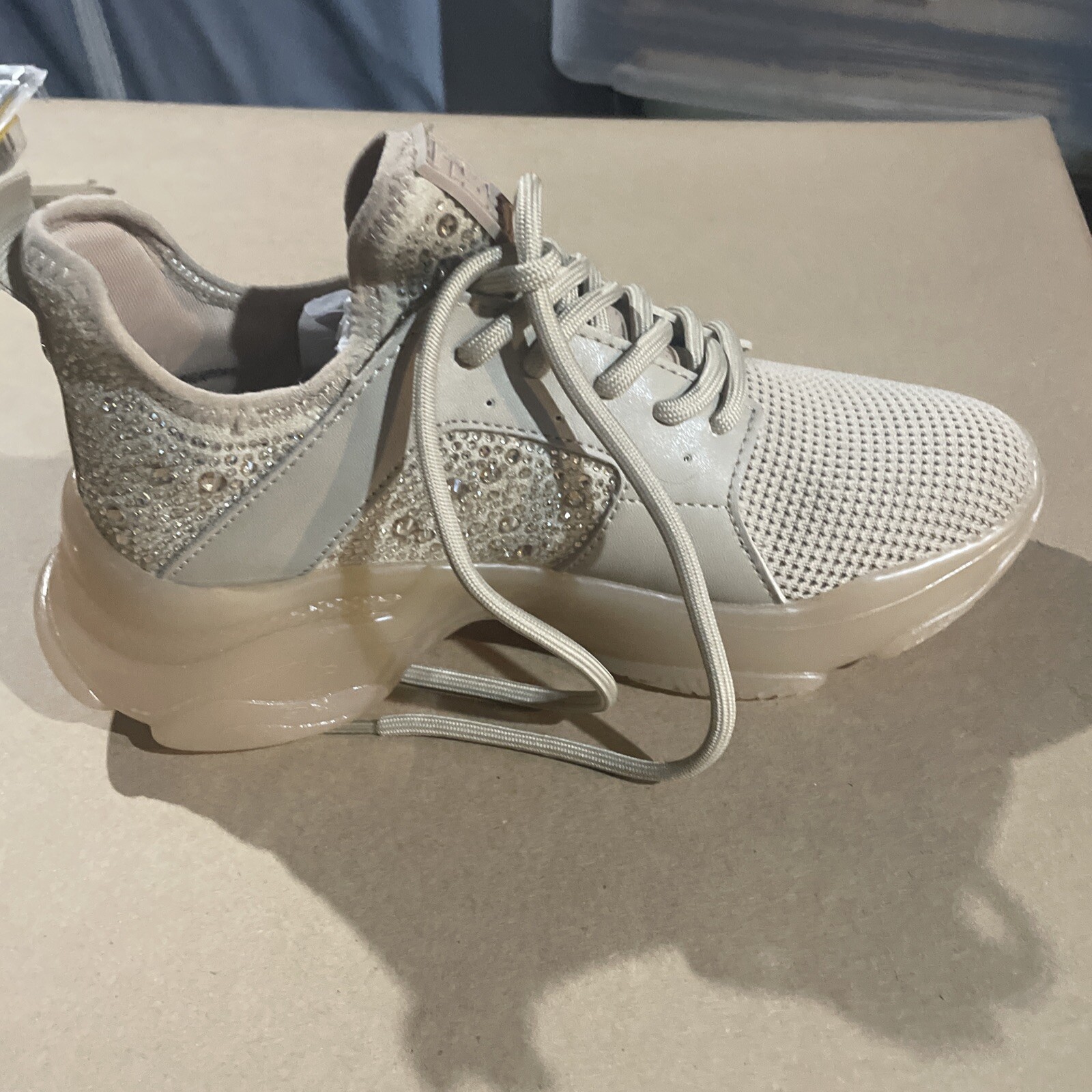 Steve Madden Women’s SM NY90 Tan / Beige Rhinestone Maxima Size 7M Limited Ed.