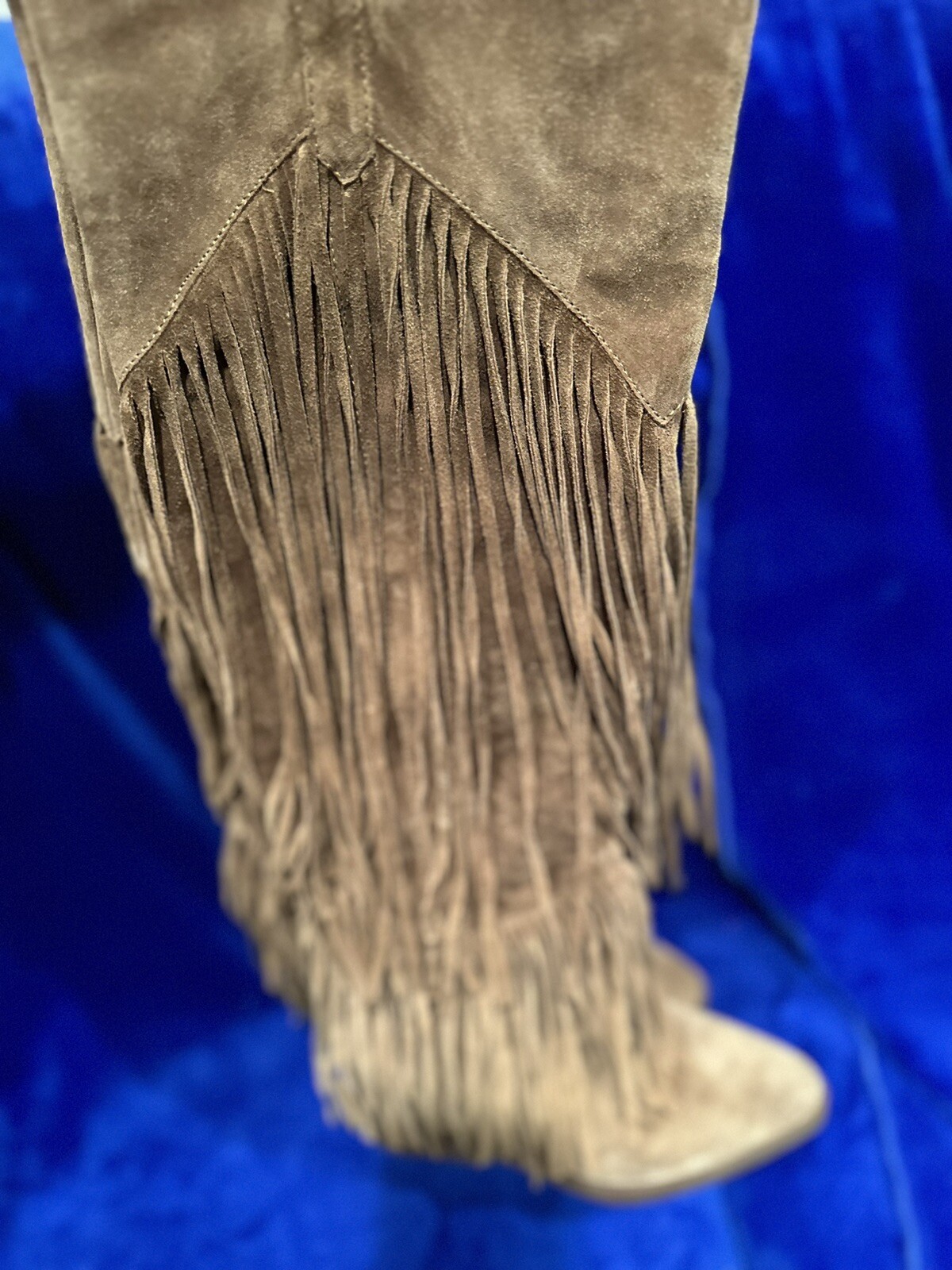 Ash Gipsy thigh high brown suede tiered fringe pull on boots Sz 8 (39M) HTF box