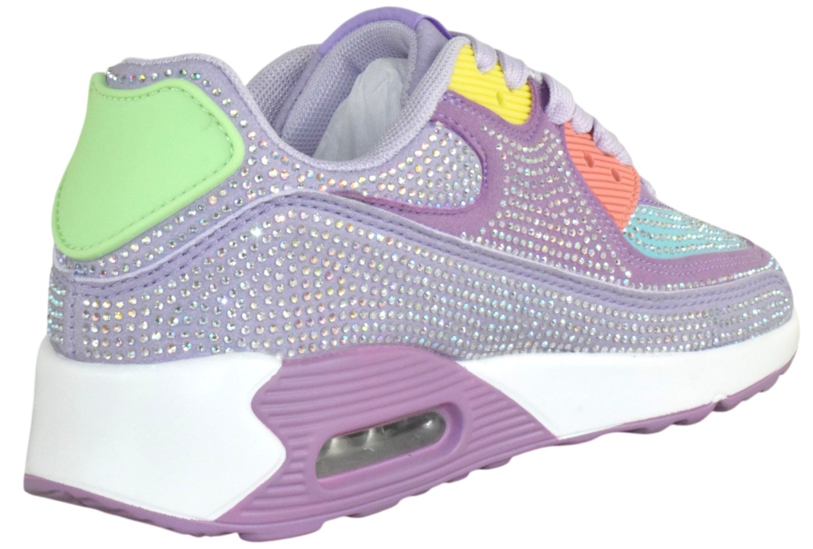 Berness Women Rhinestone Sneakers Colorful Chunky Bling Lace QUEEN Multi Purple