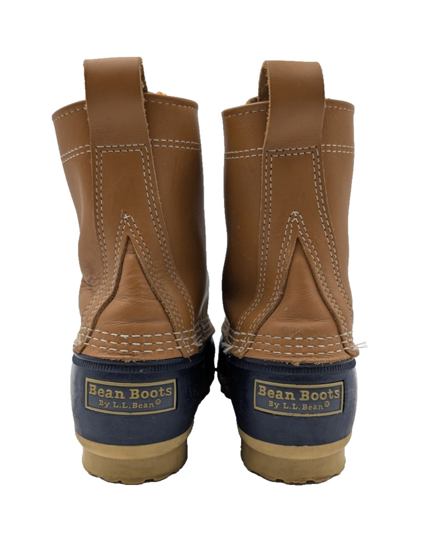 L.L. Bean Bean Boots 8″ Women’s 9M Tan Navy Duck Boot Made in Maine USA 212880
