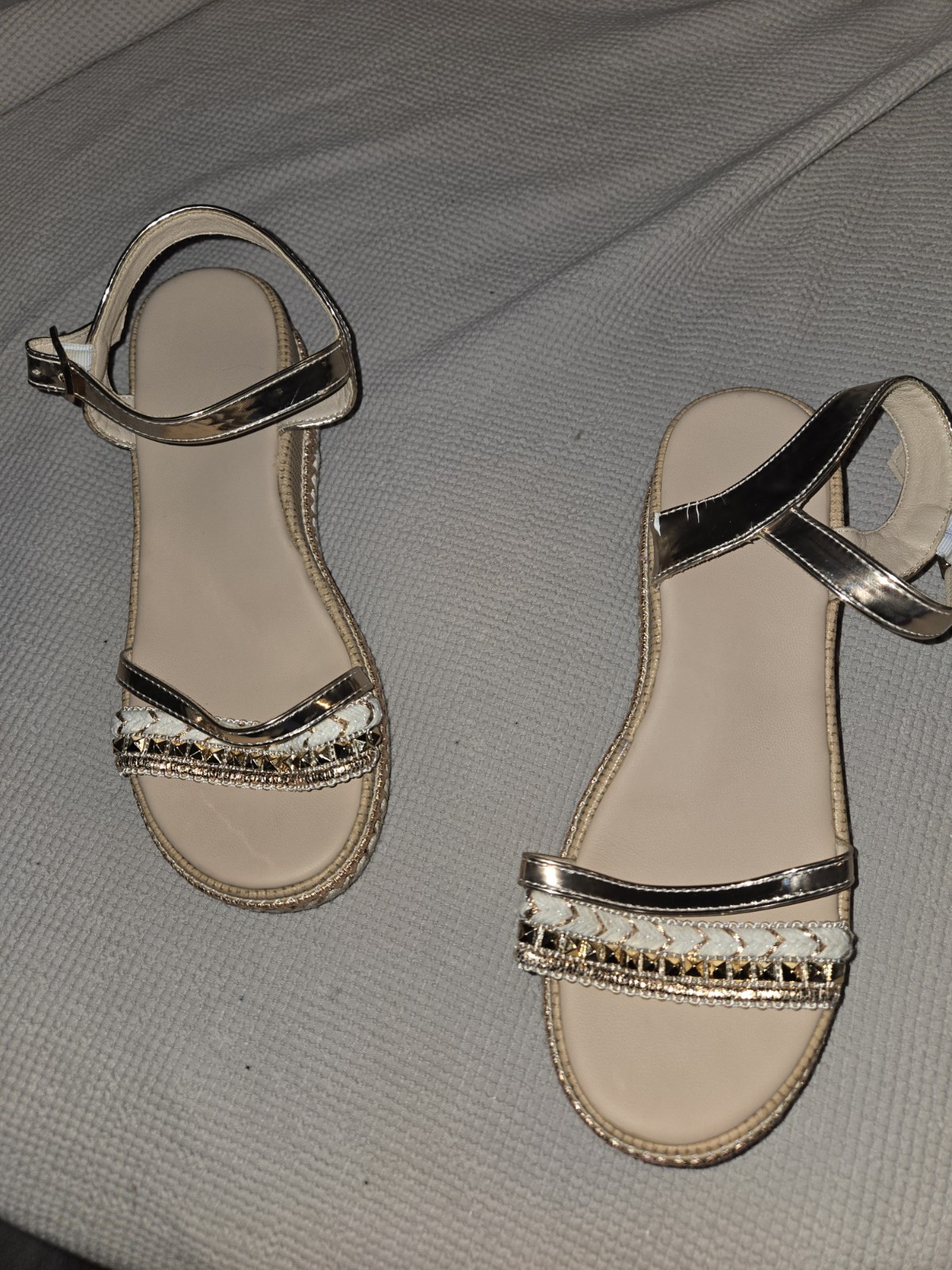 Women’s Size 8 Rose Gold Metallic Platform Sandals Braided Ankle Strap Sandals