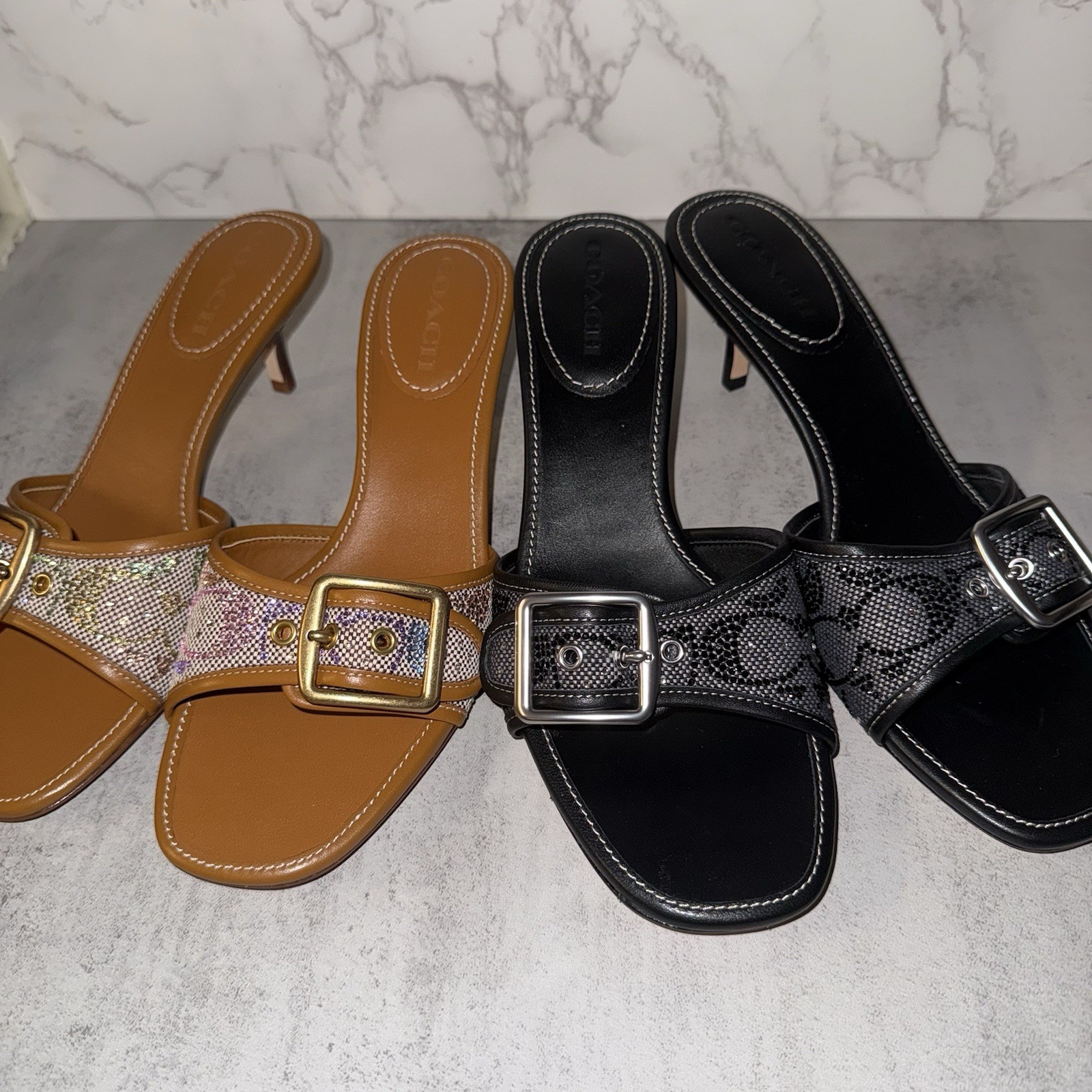 Coach Jacquard Margot Signature Sandal – Carnation Pink, Rainbow Crystal