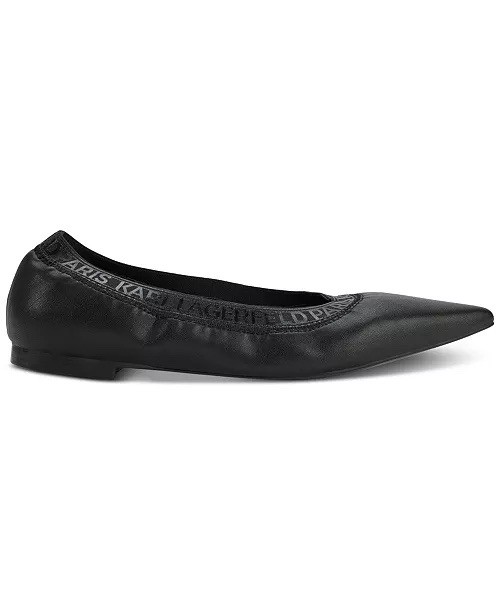 Karl Lagerfeld Paris Vinette Pointed Toe Ballet Flats Black Logo Trim US 8.5