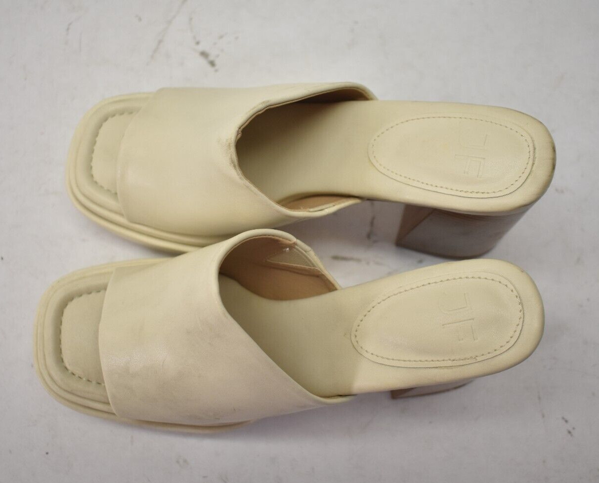 JustFab Bristol Block Heeled Sandal Birch White/Brown Stack Womens Size 7