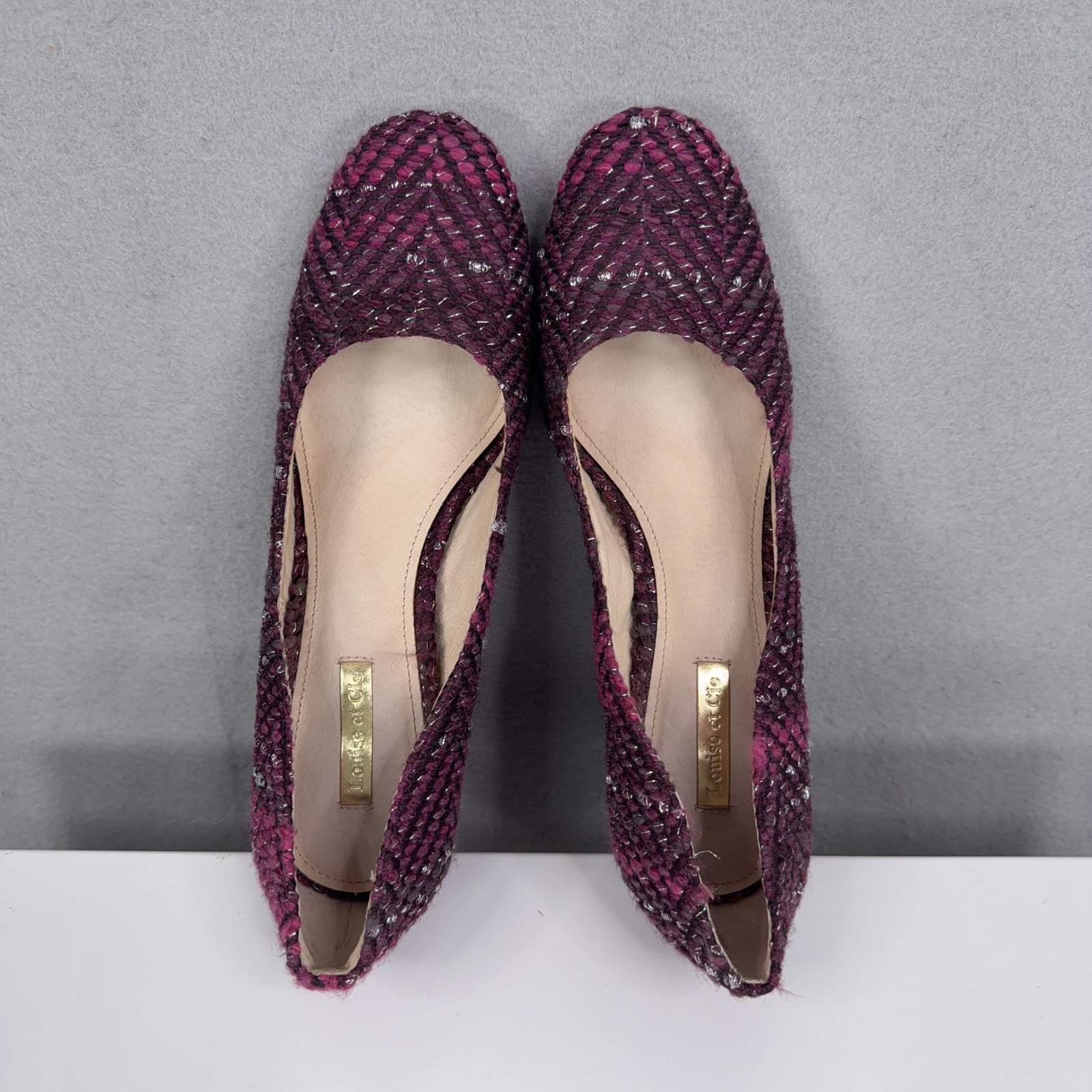 Louise Et Cie Pumps Womens Size 9 Purple Chevron Tweed Block Heel Shoes EU40