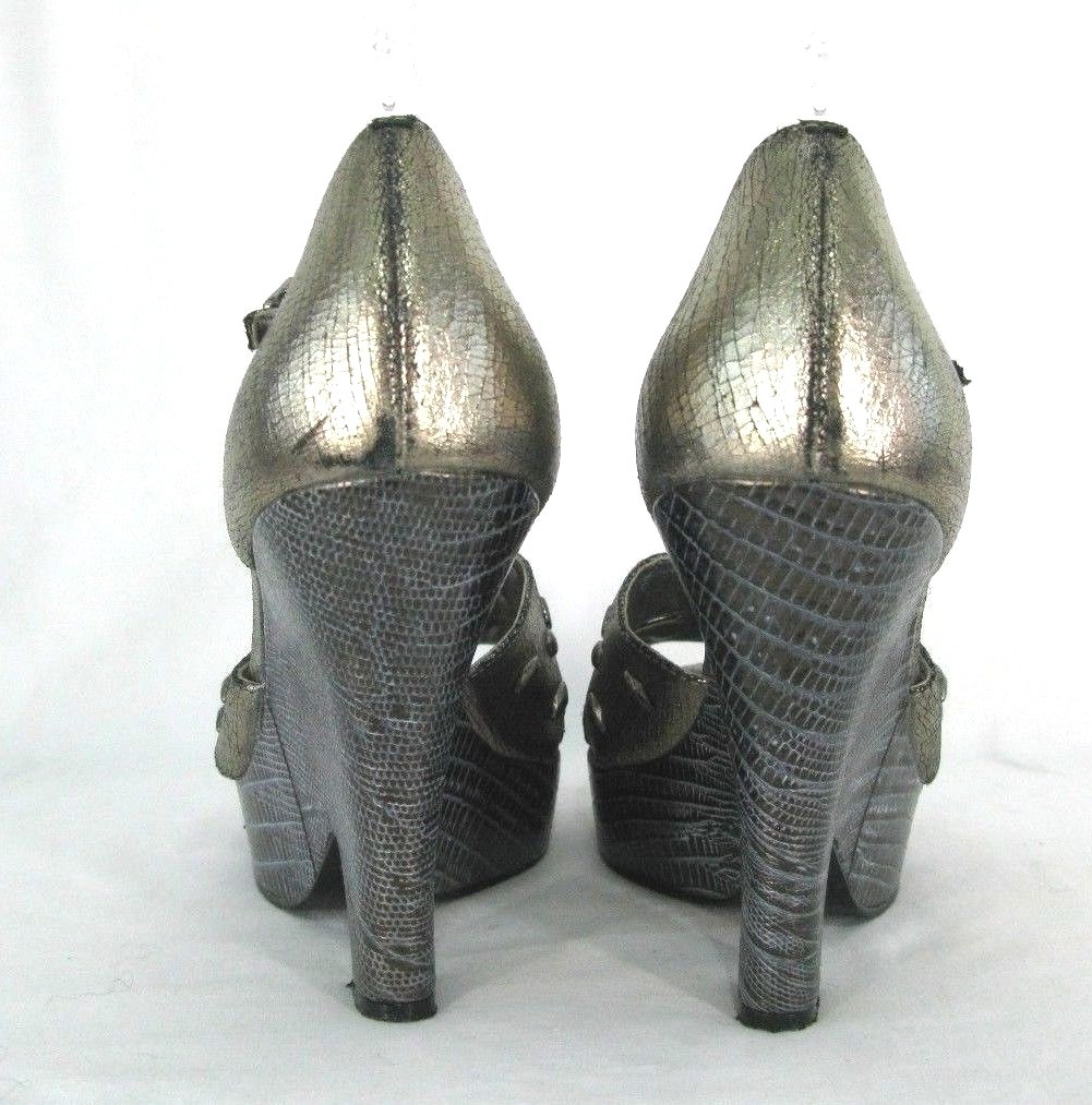 Guess Shoes 8.5 Gold Metallic Leather Platform Mai Tai Sandal Heels 8.5M Womens