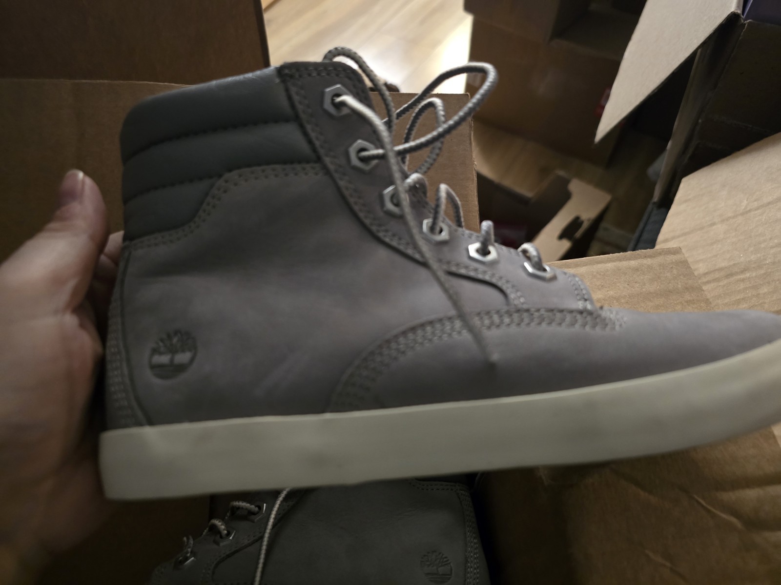 Timberland Women’s Gray Leather Ankle Bootie Lace Up A1H26 Rubber Sole
