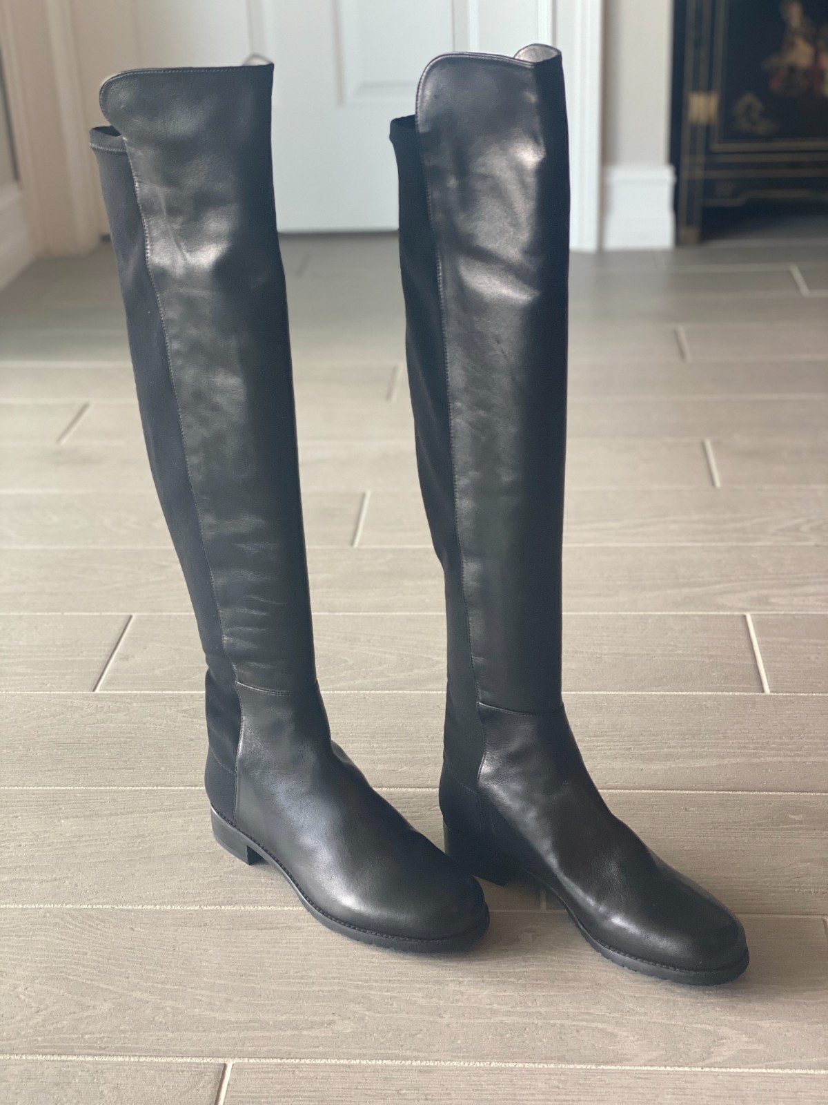 Stuart Weitzman 5050 Black Nappa Leather Over The Knee Boots 8.5 M NWOB Riding