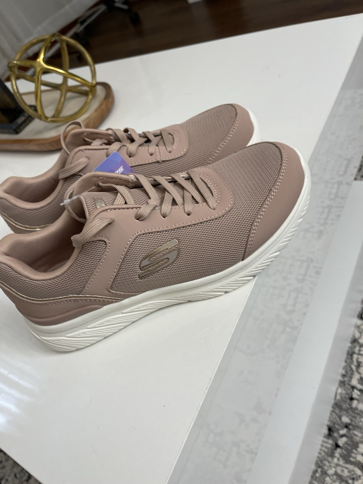 SKECHERS Arch Fit Low Top Lace-Up Sneakers Beige White Memory Foam