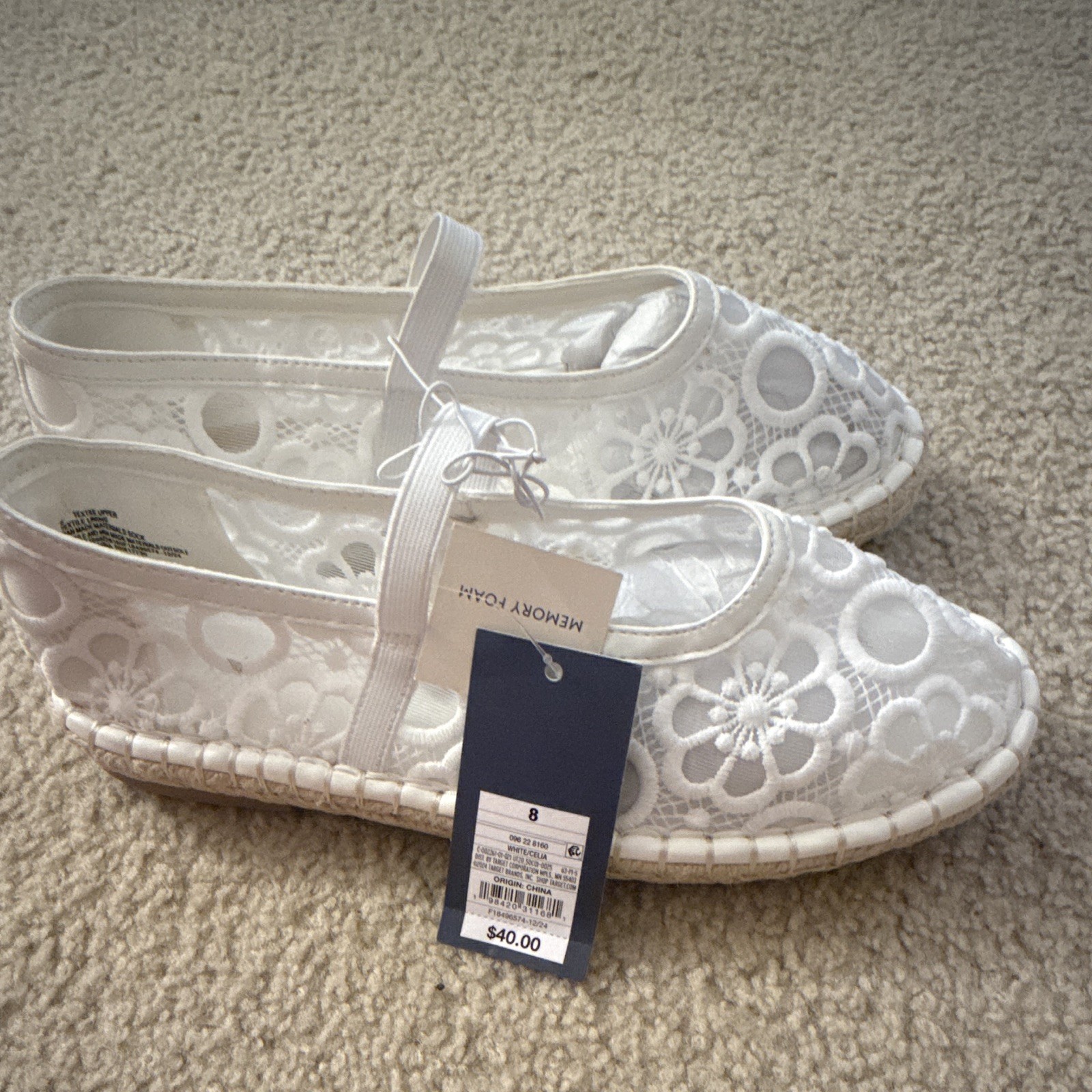 Women’s White Lace Floral Mary Jane Flats Slip On Memory Foam Round Toe 8