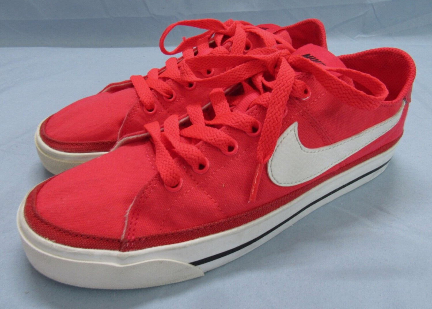 NIKE Court Legacy HOT PINK/RED/WHITE Canvas SWOOSH Lace-Up LOW TOP Sneakers Sz 7