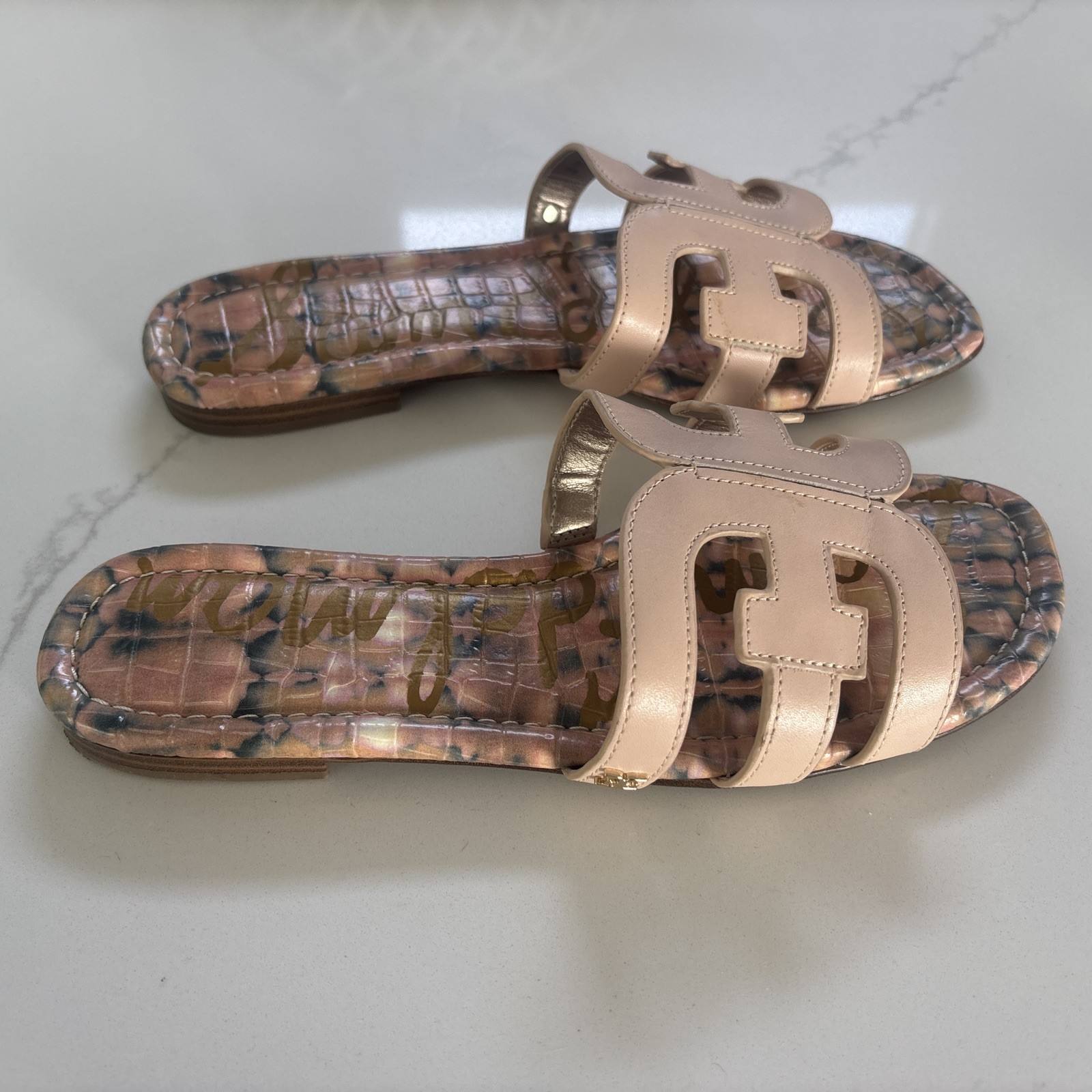 SAM EDELMAN BAY LT PINK LEA MULTI SANDALS SLIDES 8M EUC IN BOX