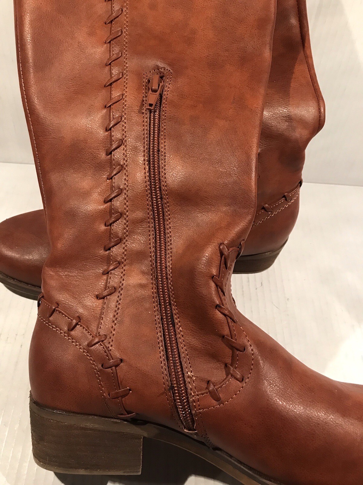 Boots MIA EVERETT Size 10M Brown Whipstitch Tall Riding Fashion Faux Leather