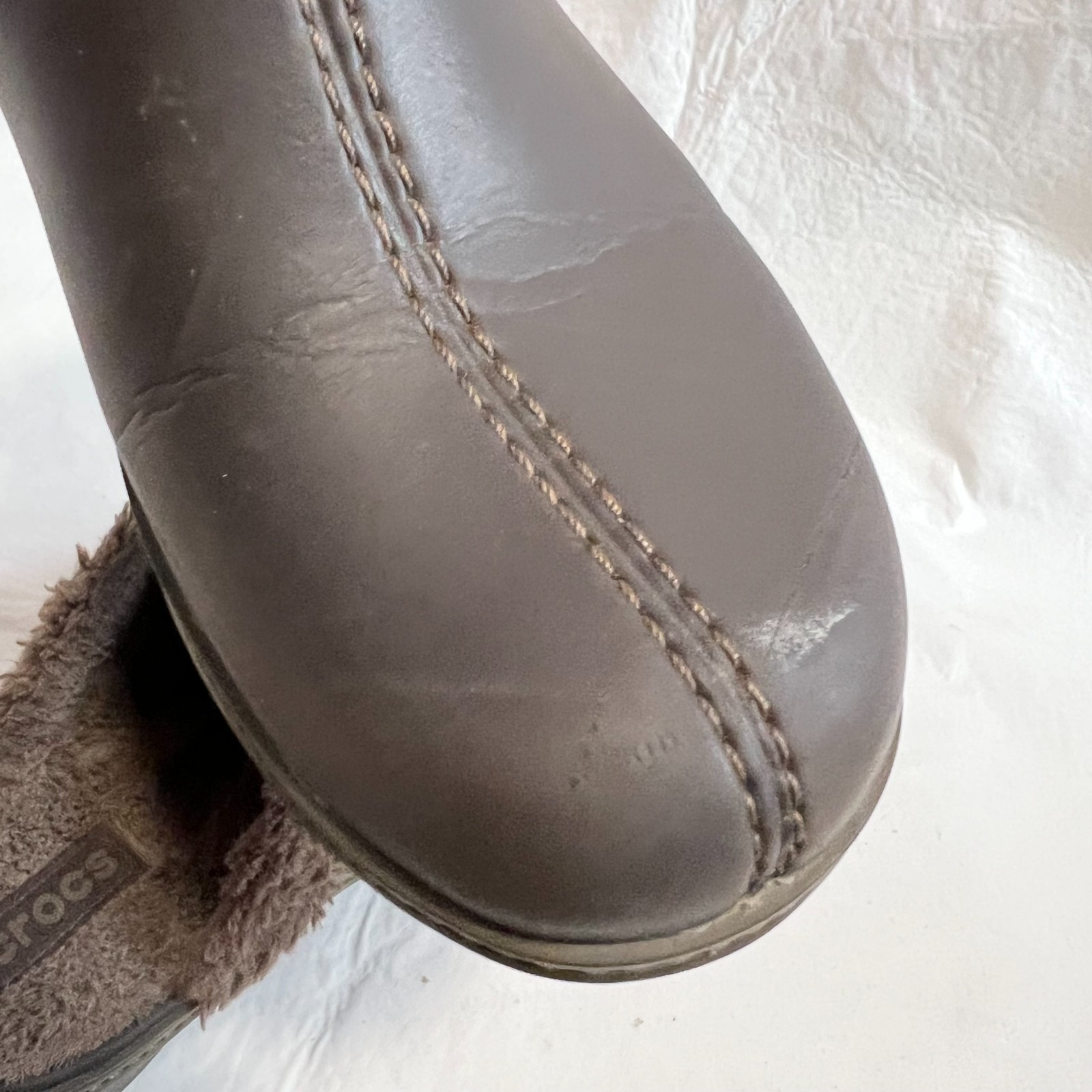 Crocs Cobbler Eva Lined Clog Mule womens 9 brown furry lining block high heel