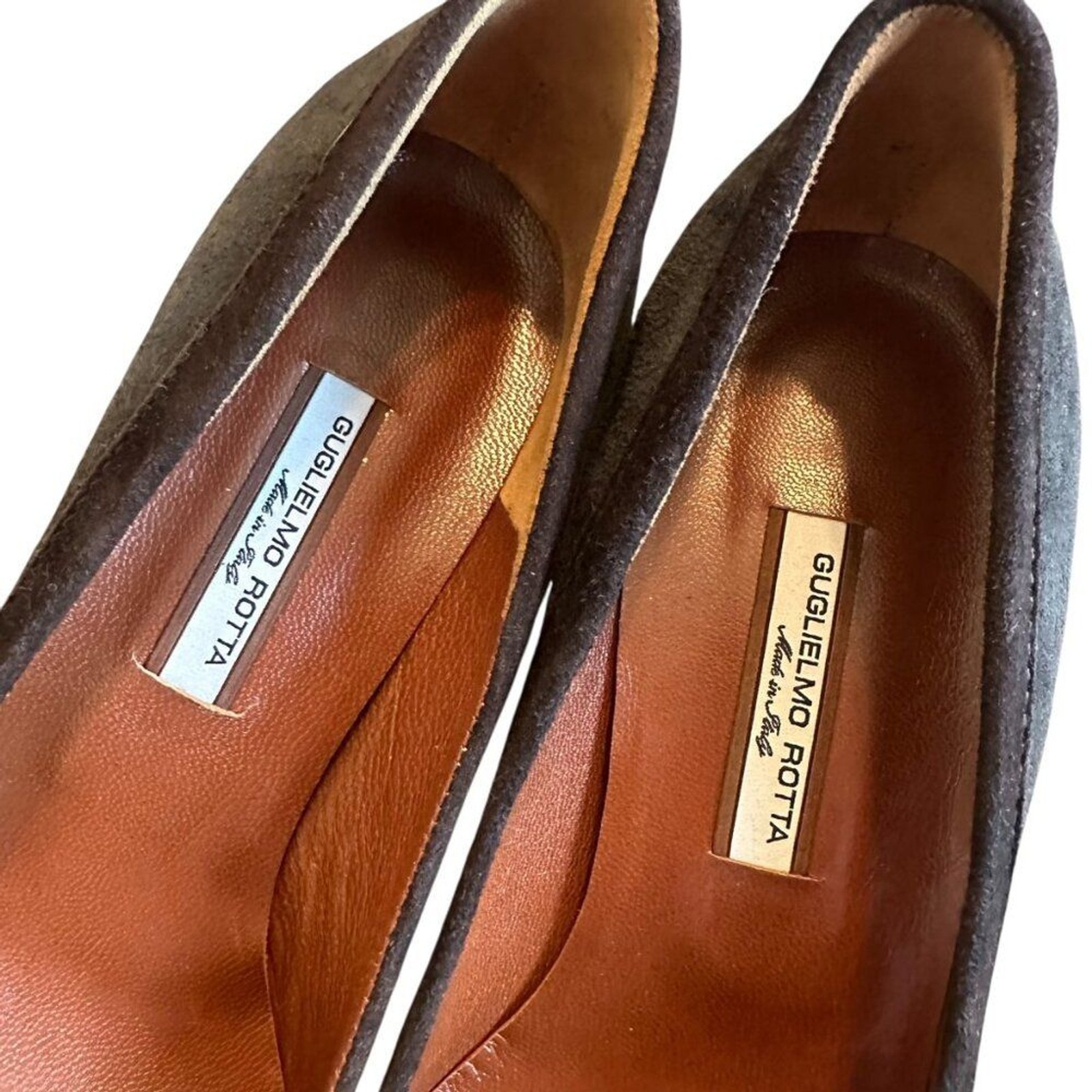 Guglielmo Rotta Suede Leather Closed Toe Pumps Round High Heel Size 36 5.5 Women